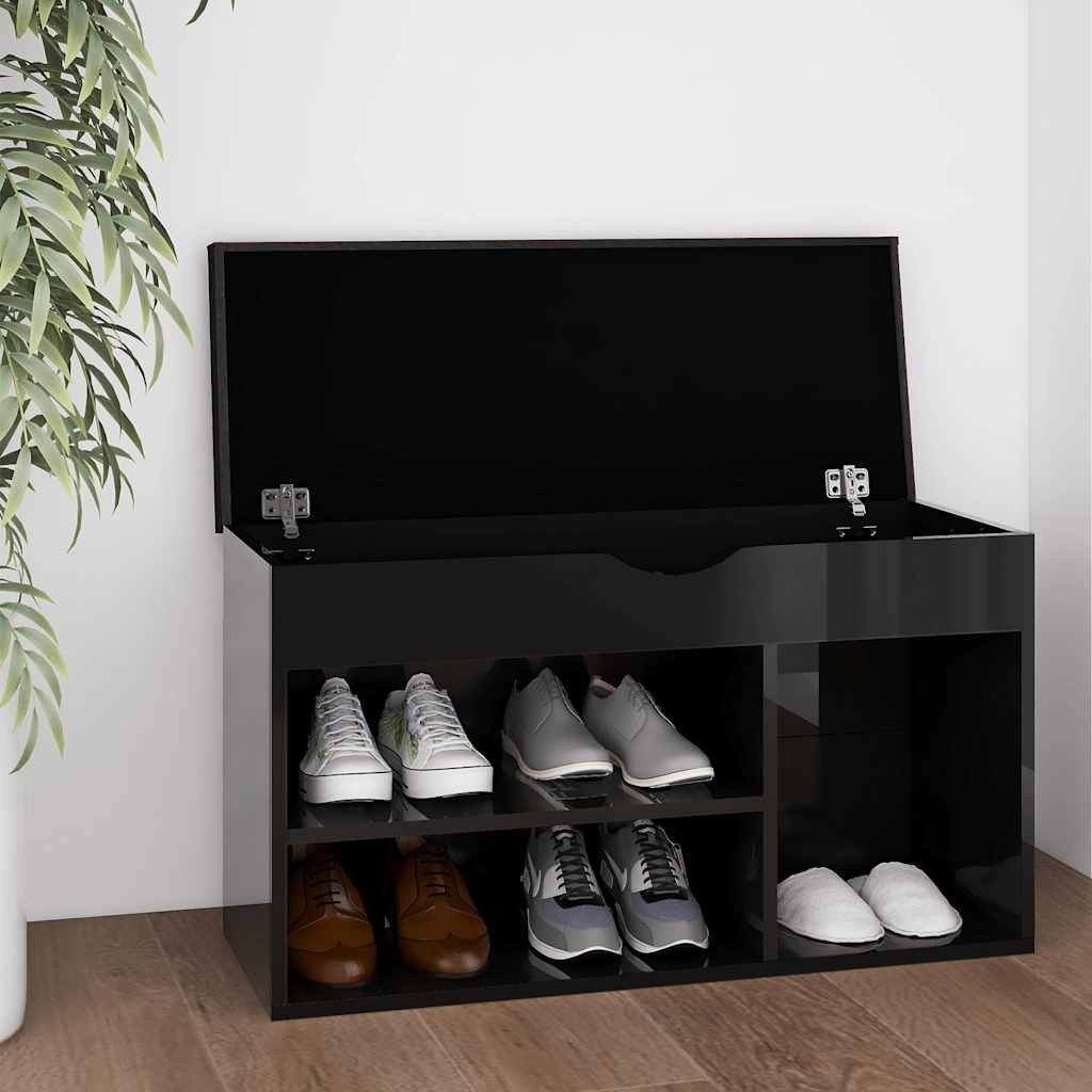 furnicato Schuhregal Schuhbank Hochglanz-Schwarz 80 x 30 x 47 cm mit Kissen, 1-tlg.