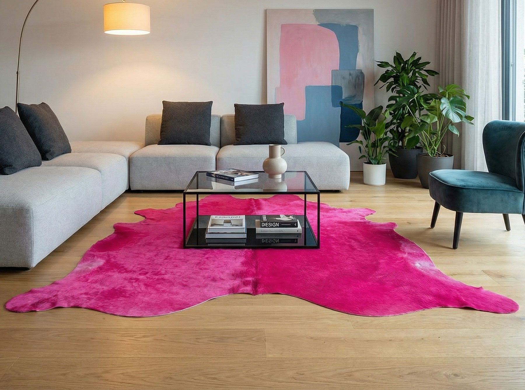 KUHFELL online & NOMAD Fellteppich KUHFELL STIERFELL BLAU PINK ROT GRÜN SCHWARZ ORANGE GELB GEFÄRBT
