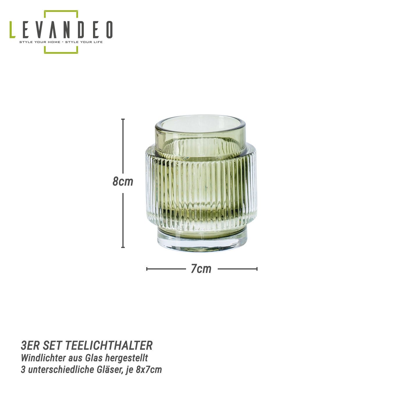 Levandeo® Teelichthalter, 3er Set Teelichthalter Glas Grün H8cm Kerzenhalte günstig online kaufen