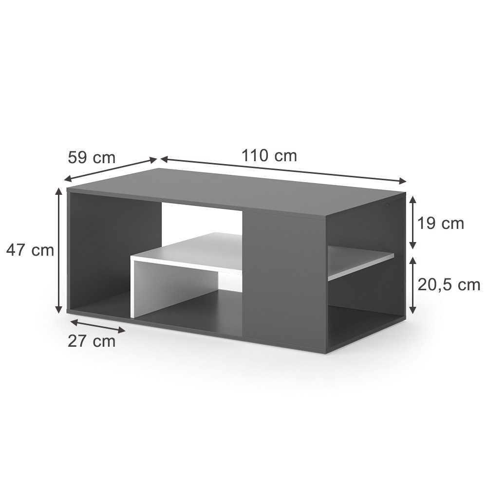 Vicco Couchtisch Edgar, Anthrazit/Weiß, 110 x 59 cm (1-St)