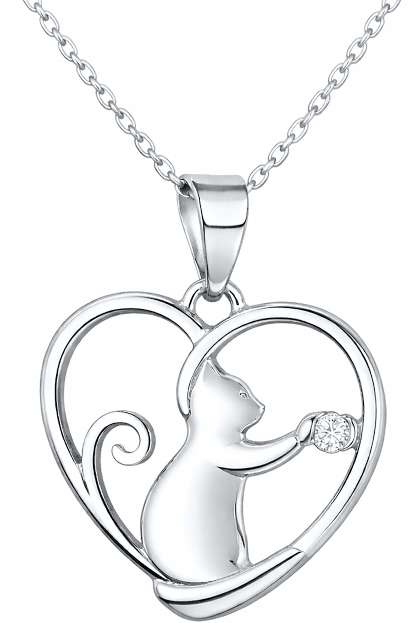 Limana Herzkette Silberkette Katze Herz 925 Silber rhodiniert Kette mit Anhänger Damen (Schmuck Liebe Ehefrau Echtschmuck inkl. Dose), Geschenk für Frauen Valentinstag Geburtstag Muttertag Weihnachten