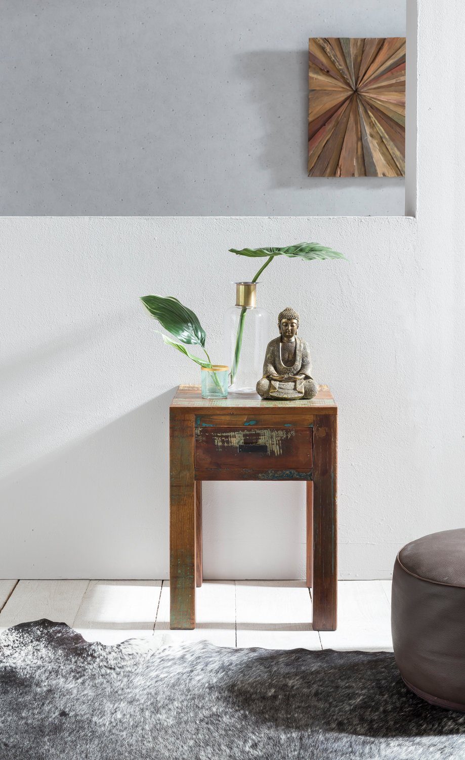 KADIMA DESIGN Beistelltisch Nachttisch Diana: recycelt Mango-Holz Sofatisch, shabby chic
