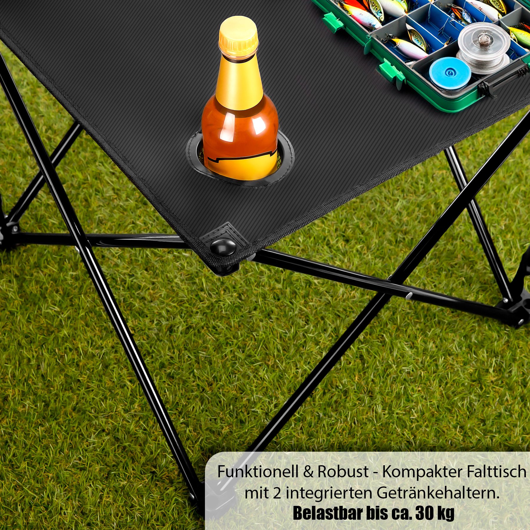 BigDean Campingtisch faltbar mit 2 Getränkehaltern Schwarz belastbar bis 30 günstig online kaufen