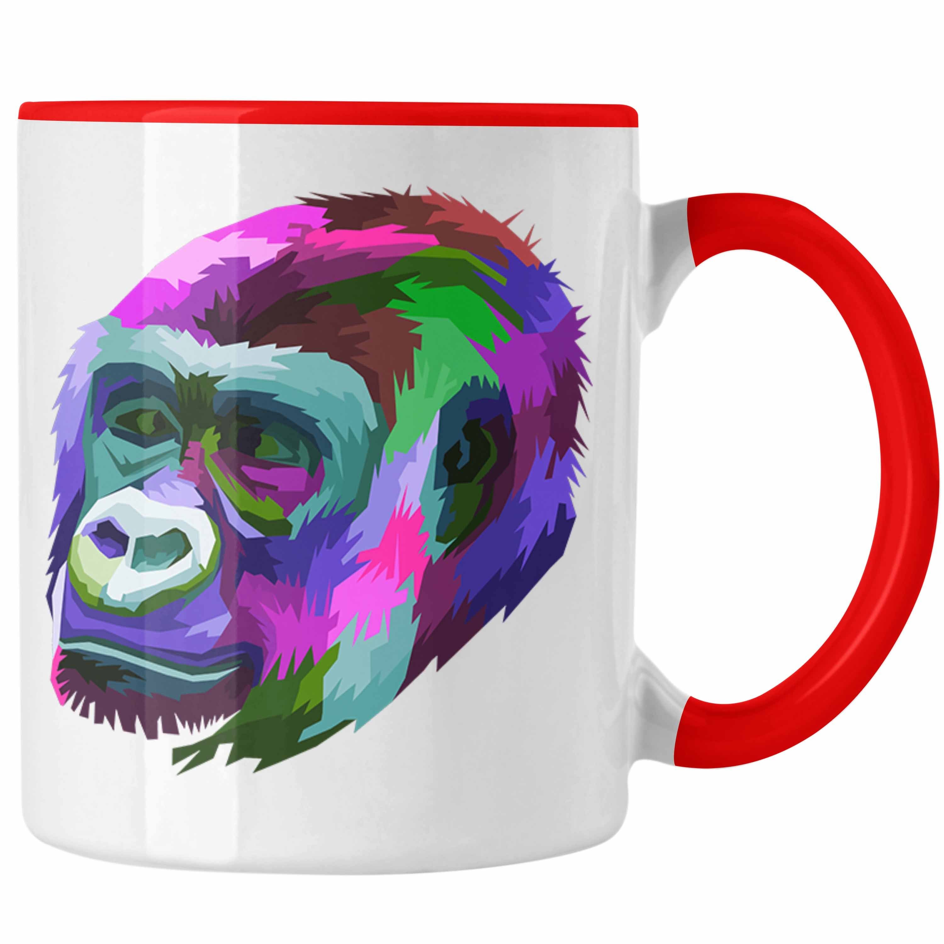 Trendation Tasse Trendation - Chimpanse Tasse Geschenk Polygon Grafik Rot