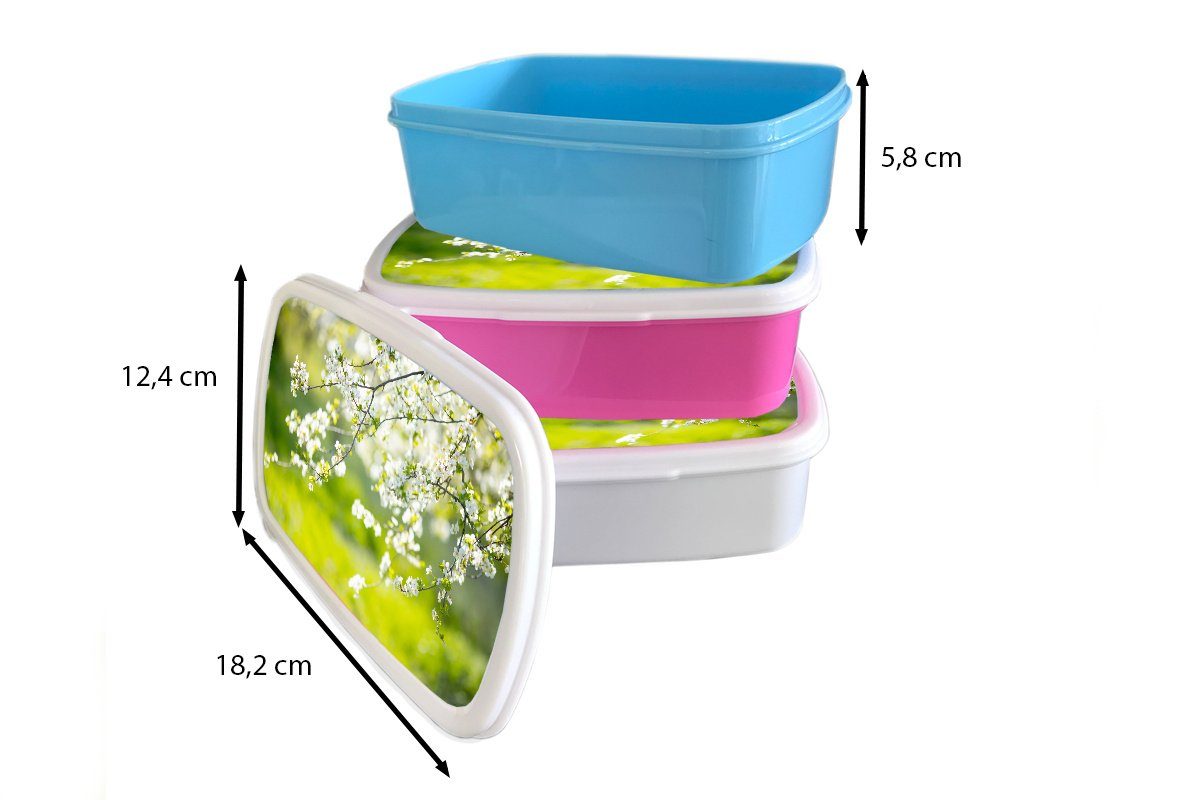 Brotbox Kunststoff Kunststoff, MuchoWow Lunchbox (2-tlg), Brotdose - - Frühling Kinder, Snackbox, für Weiß, Blüte Erwachsene, Mädchen, rosa