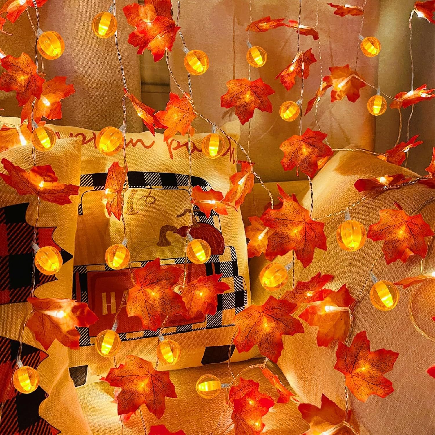 nsihing LED-Lichterkette 3M 20LED Halloween Deko Herbst Ahornblatt Girlande Lichterkette, für Halloween Theme Erntedankfest Weihnachtsfeiern – Bild 5 von 5