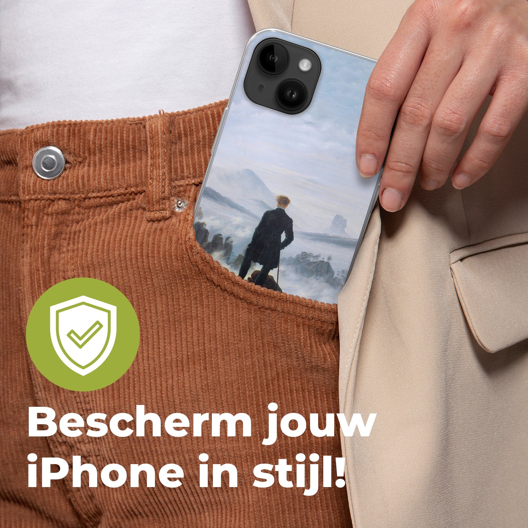 MuchoWow Handyhülle für Apple iPhone 14 Plus Der Wanderer über dem Nebelmeer - Caspar Davi, Smartphone-Bumper, Print, Handy Schutzhülle Dünn