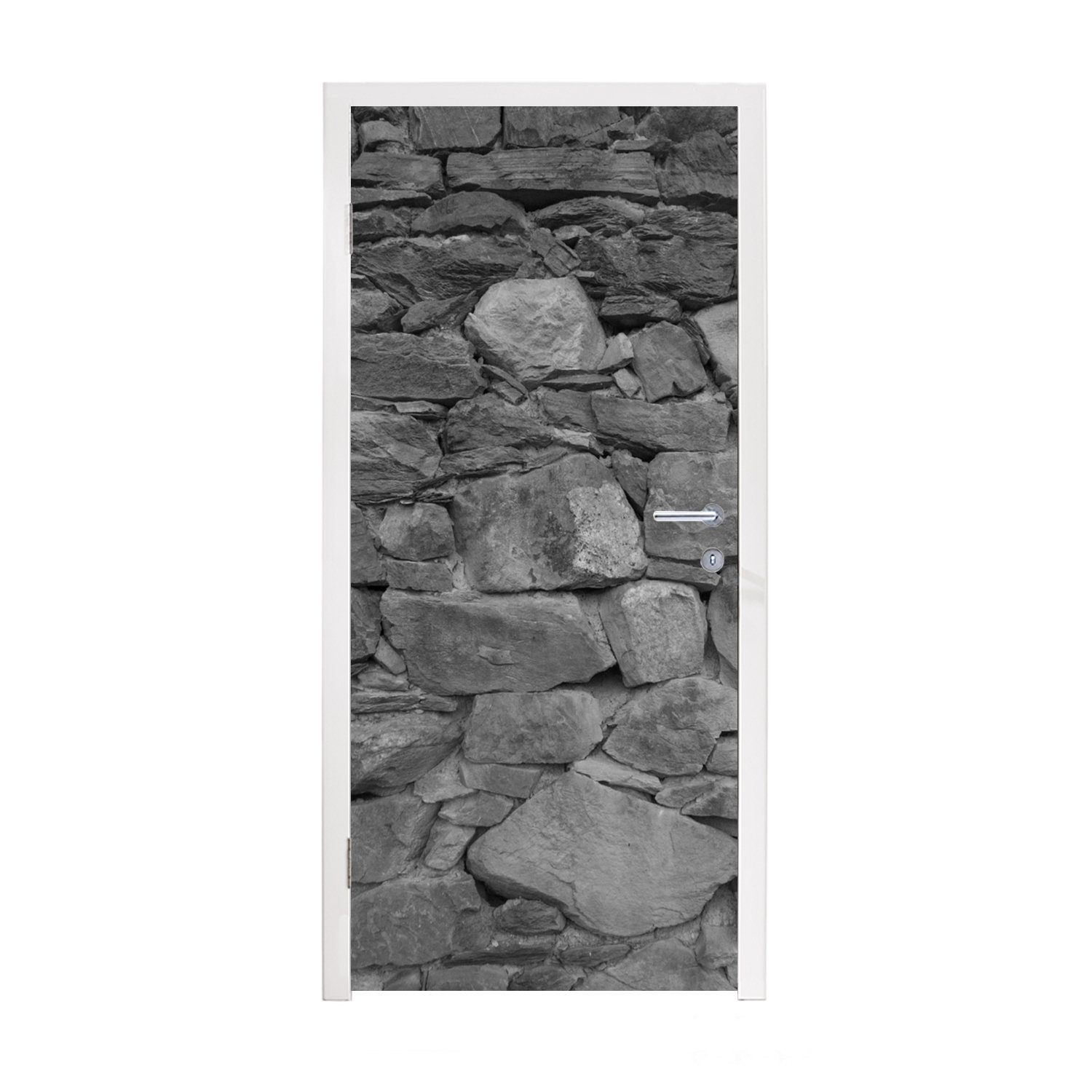 MuchoWow Türtapete Wand - Stein - Muster - Schwarz - Weiß, Matt, bedruckt, (1 St), Fototapete für Tür, Türaufkleber, 75x205 cm
