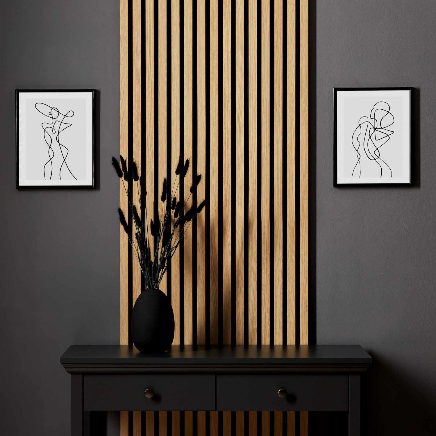 Homestyle4u Wandpaneel Wand 60x120 60x60 1/2/4 Paneele Holz Akustikpaneel Braun Schallschutz, (1-tlg., 1 Akustikpaneel) 3D Akustik Paneel Wandpaneel in Eiche zum Kleben oder Bohren