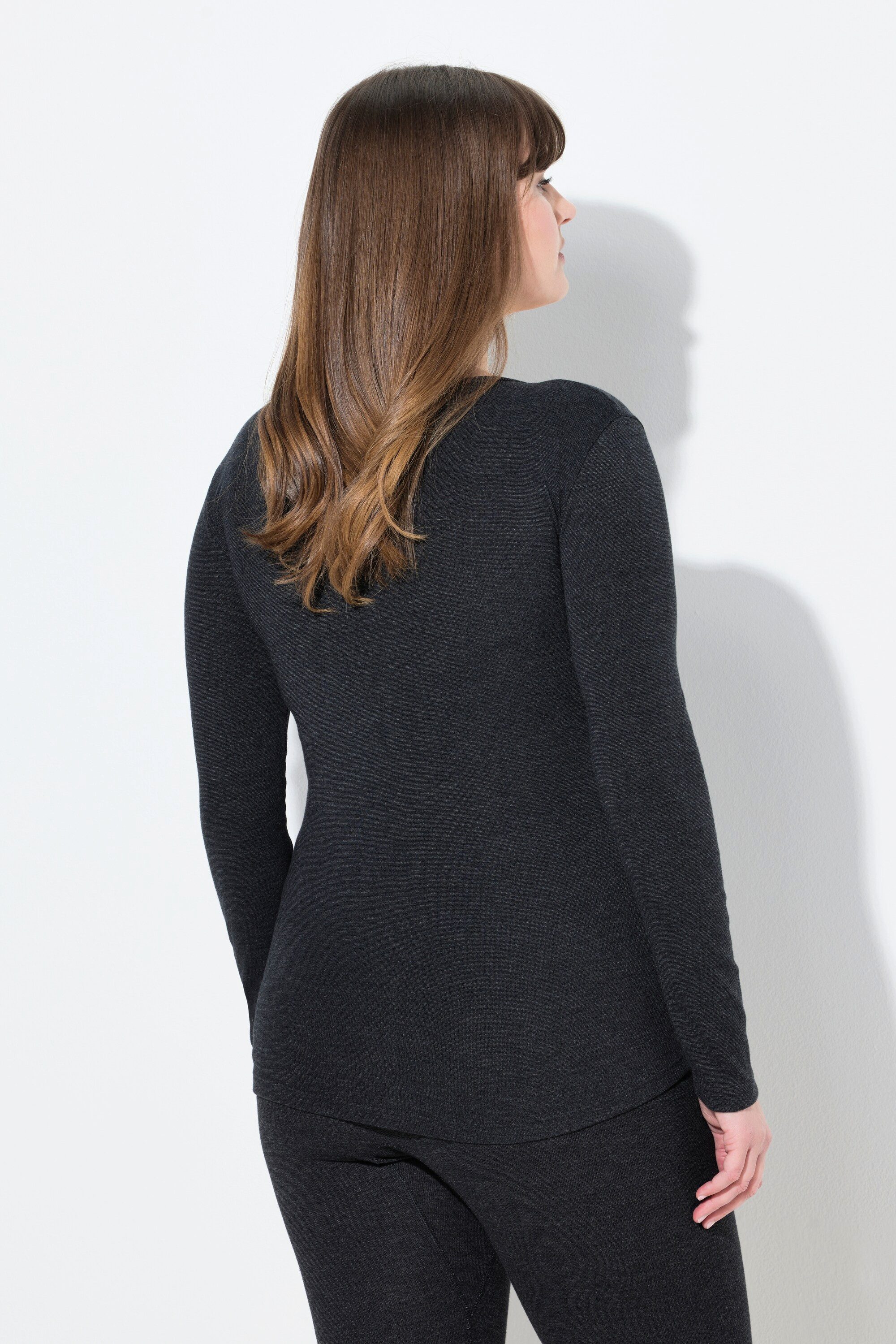 Ulla Popken Unterhemd Thermo-Shirt Rundhals Langarm Baumwolle