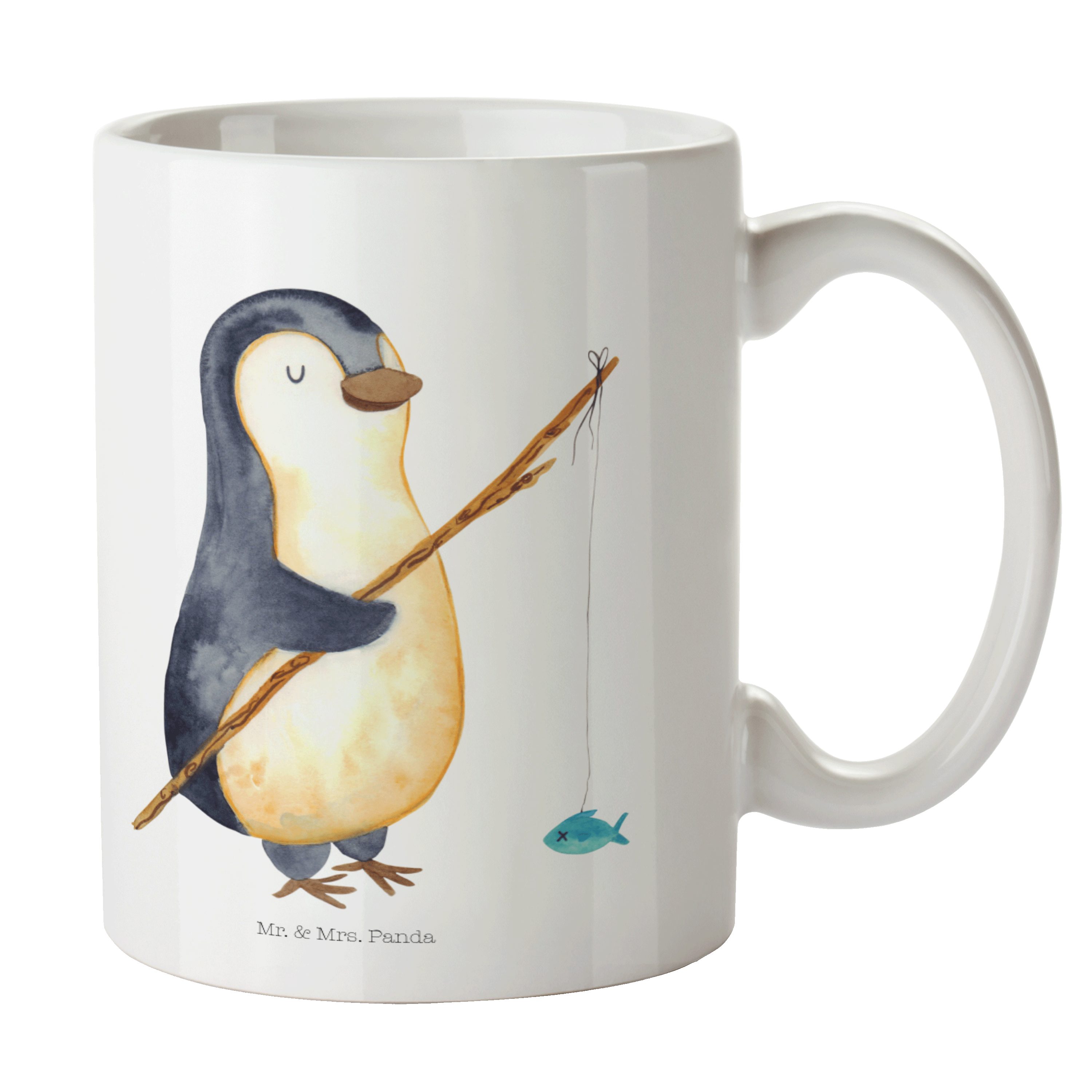 Mr. & Mrs. Panda Tasse Pinguin Angler - Weiß - Geschenk, Keramiktasse, Kaffeebecher, Seevoge, Keramik | Tassen