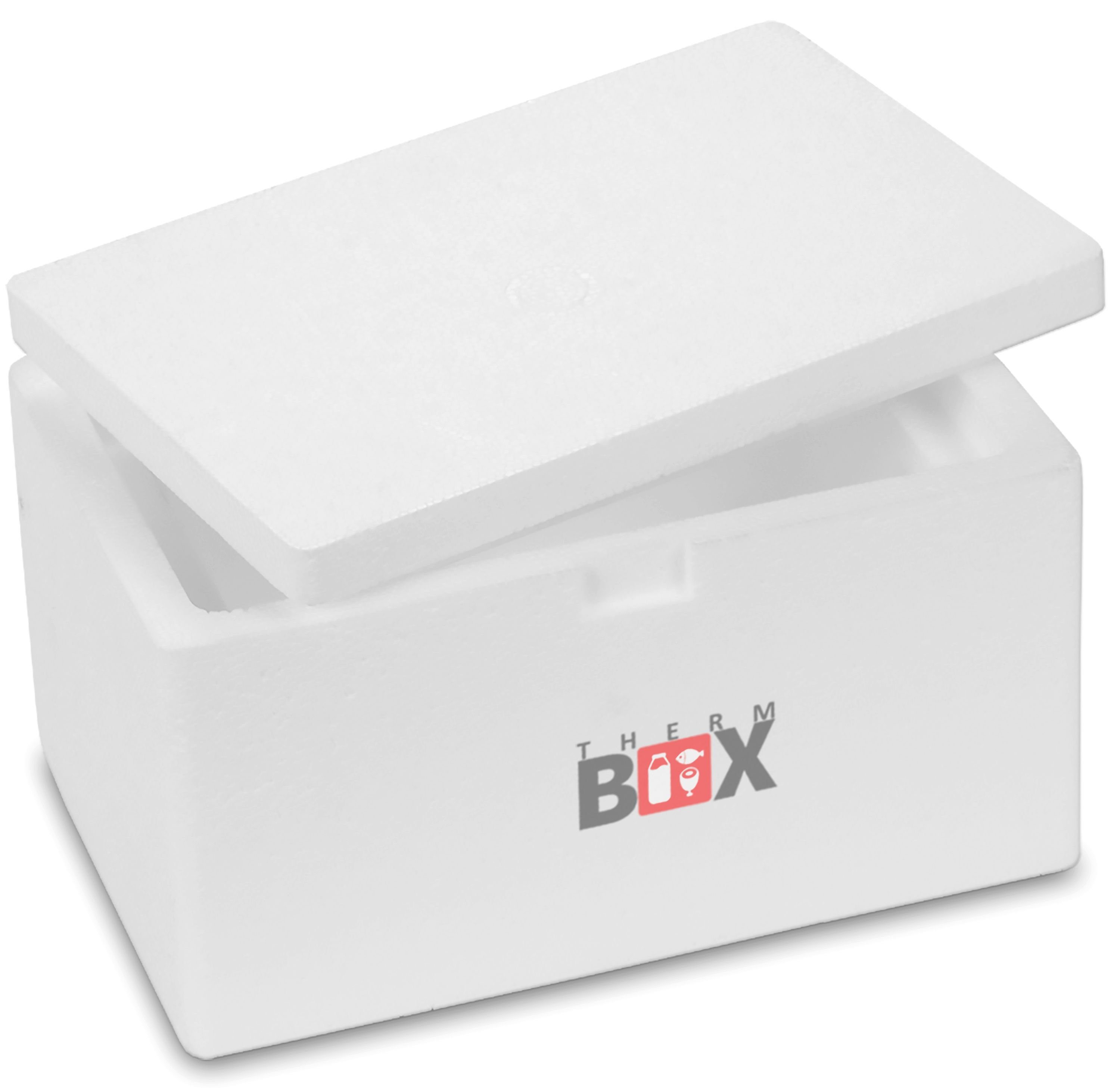 THERM-BOX Thermobehälter Styroporbox 1W 25x16x14cm Volumen 1,6L, Styropor-Verdichtet, (1, 0-tlg., Box mit Deckel im Karton), Wand 3cm Isolierbox Thermobox Kühlbox Warmhaltebox Wiederverwendbar