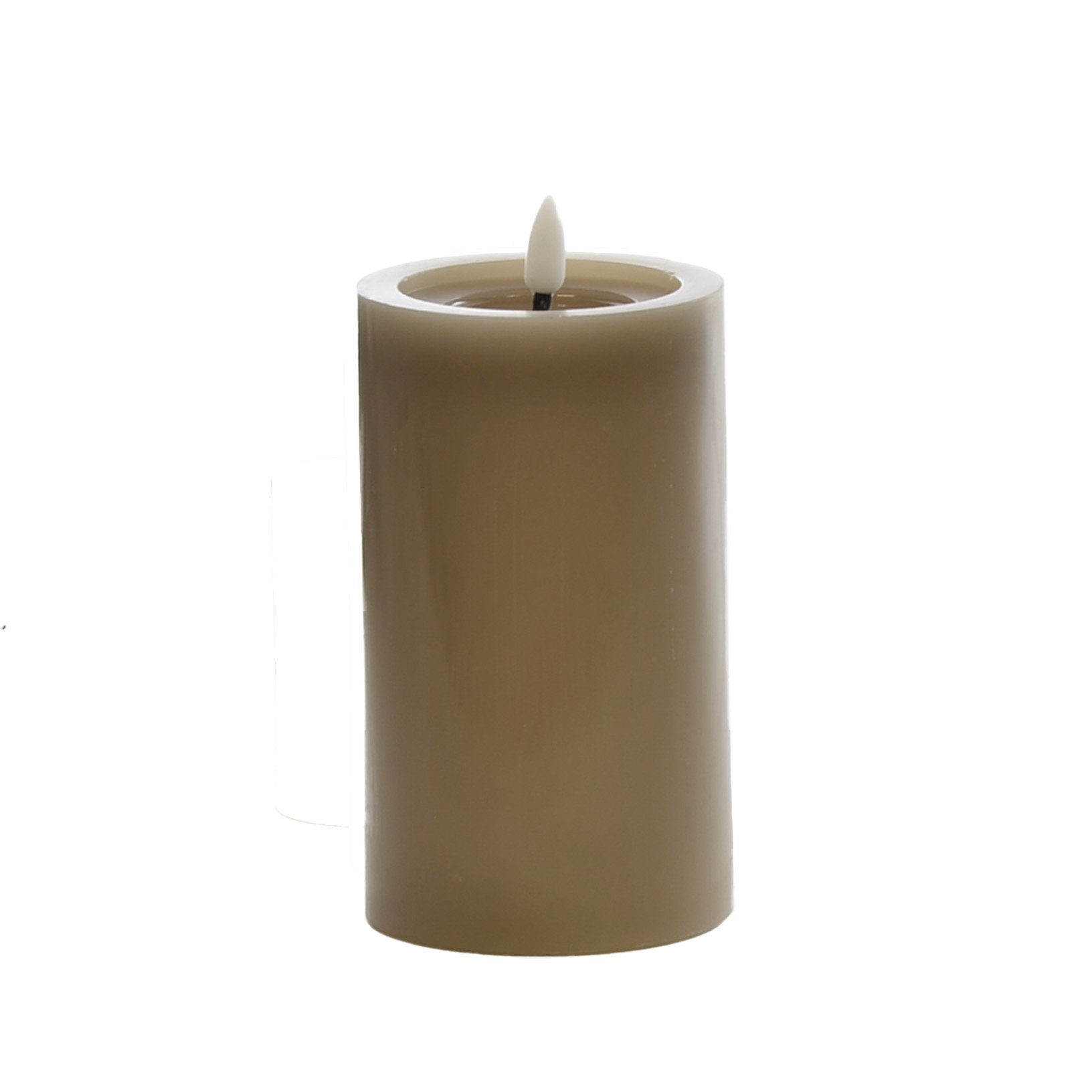 B&S LED-Kerze LED Wachskerze taupe 12,5 x Ø 7,5 cm mit Flackerflamme und Timer