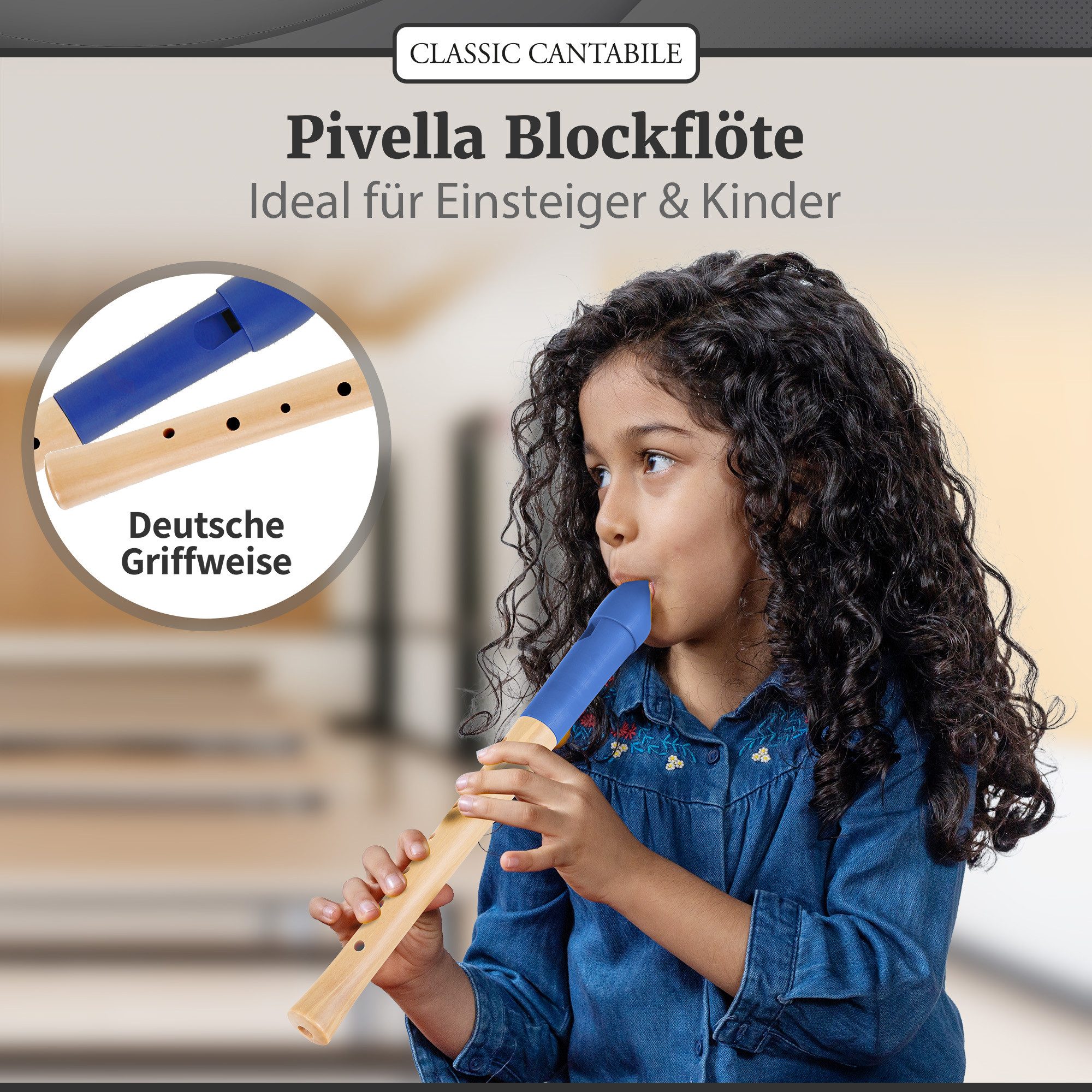Classic Cantabile Blockflöte Pivella C-Sopran Blockflöte - Aus Ahornholz mit Kopf aus Kunststoff Sopran deutsch