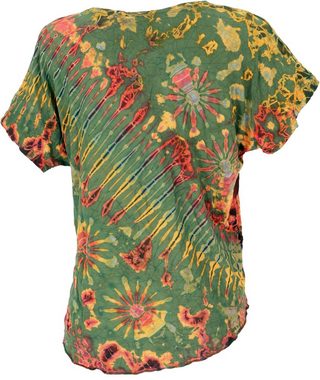 Guru-Shop T-Shirt Batik T-Shirt, Tie Dye Blusentop - olivgrün Festival, Ethno Style, Hippie, alternative Bekleidung
