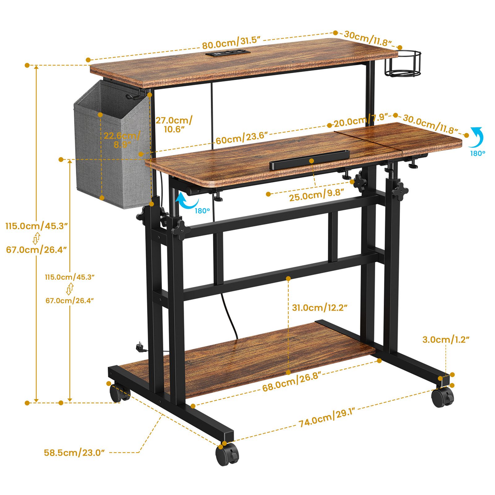 YOLEO Computertisch Höhenverstellbarer Stehpult mit Steckdosen und LED Lich günstig online kaufen