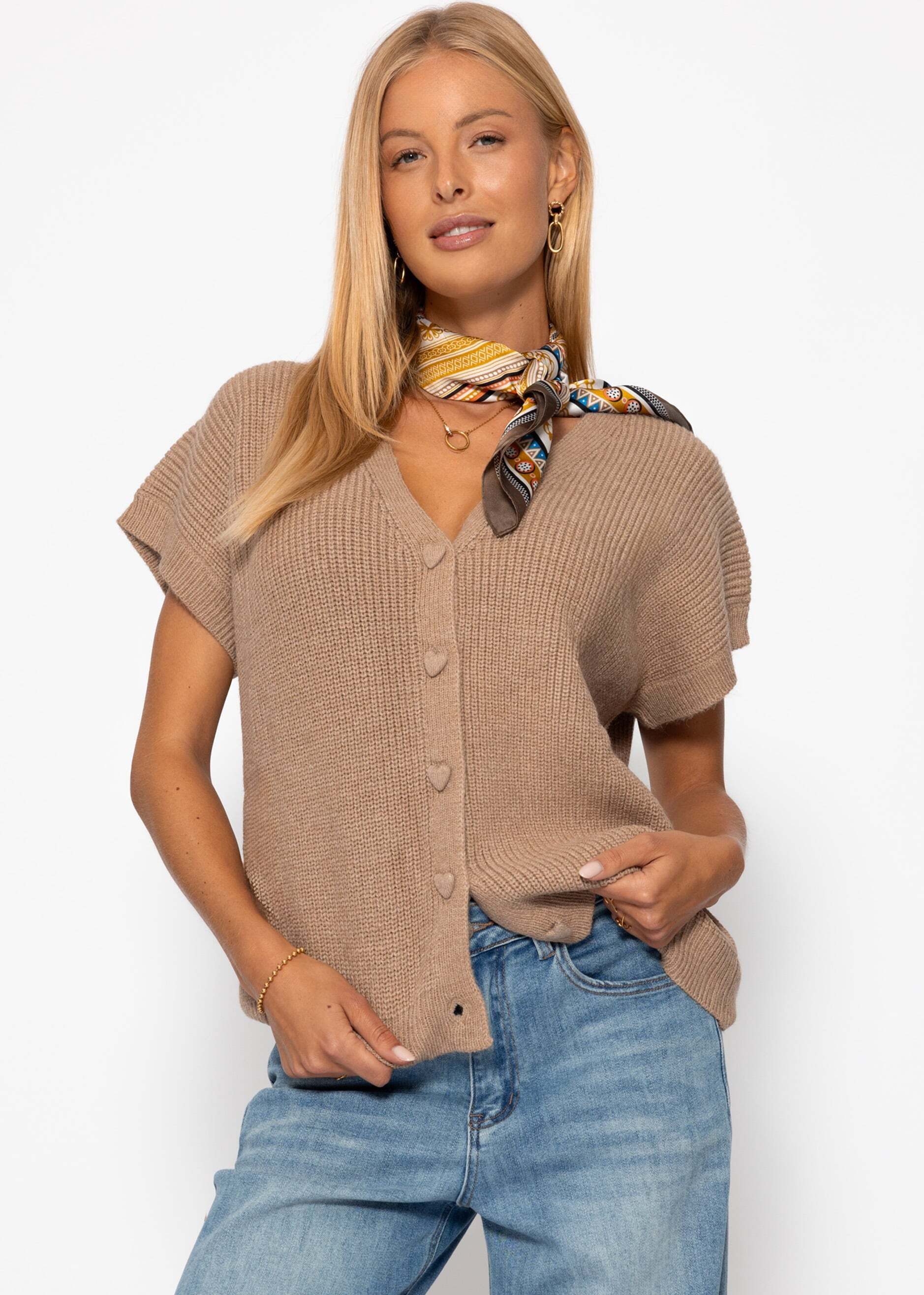 SASSYCLASSY Kurzweste Strickweste mit Herzknöpfen für Damen Weiche Weste mi günstig online kaufen