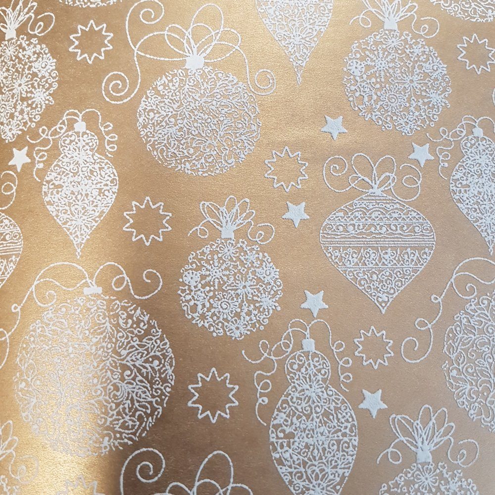 Star Geschenkpapier, Geschenkpapier Weihnachtskugeln 3D Motiv 70cm x 2m Rolle gold / weiß