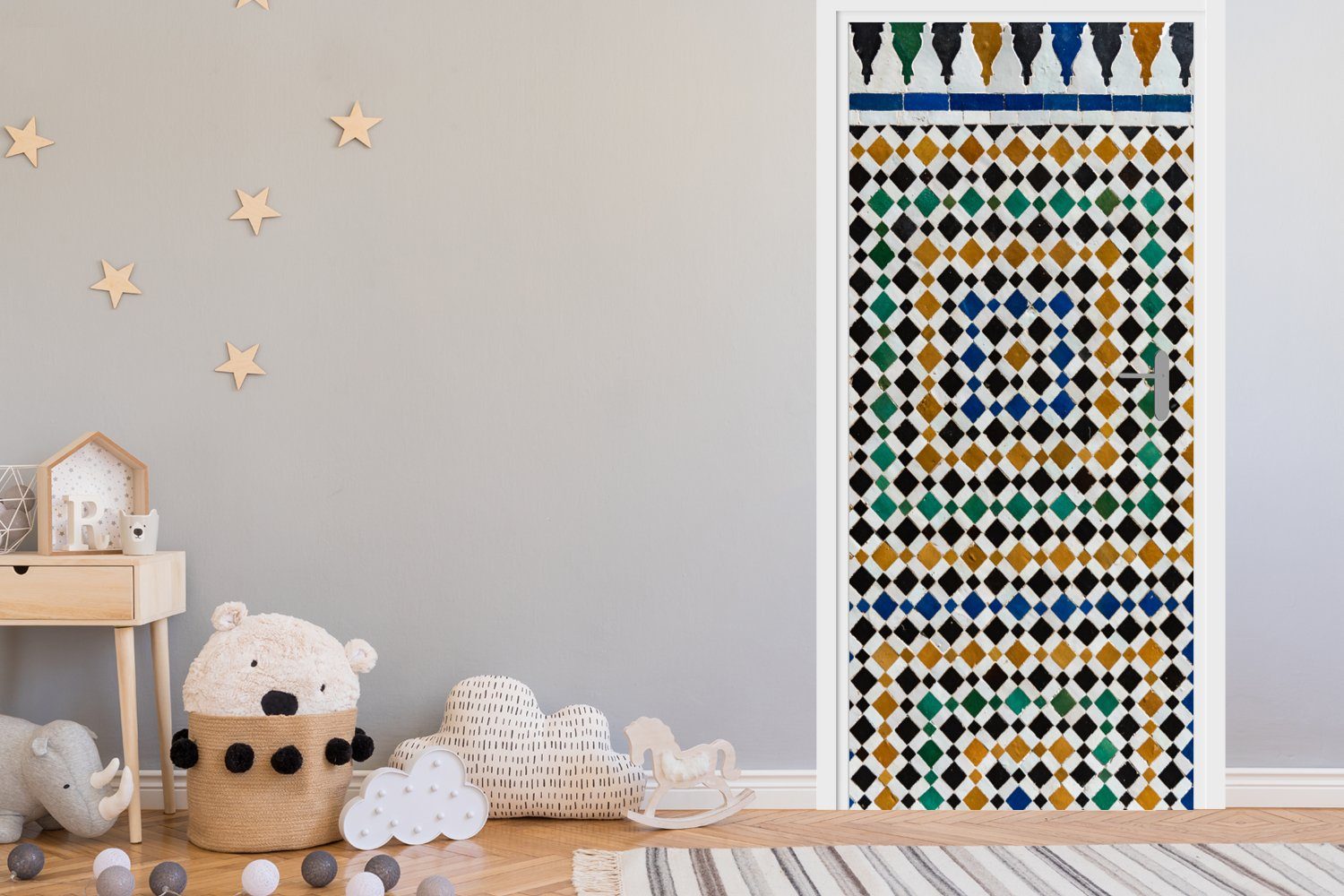 Türaufkleber, Art für cm bedruckt, das marokkanisches eine Matt, St), aussieht, Mosaik, Ein Labyrinth wie MuchoWow Türtapete Tür, 75x205 (1 Fototapete