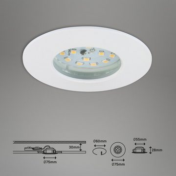 Briloner Leuchten LED Einbauleuchte 7231-036, LED fest verbaut, Warmweiß, Einbauleuchte SET für Bad - dimmbar IP44 Ø 7,5cm