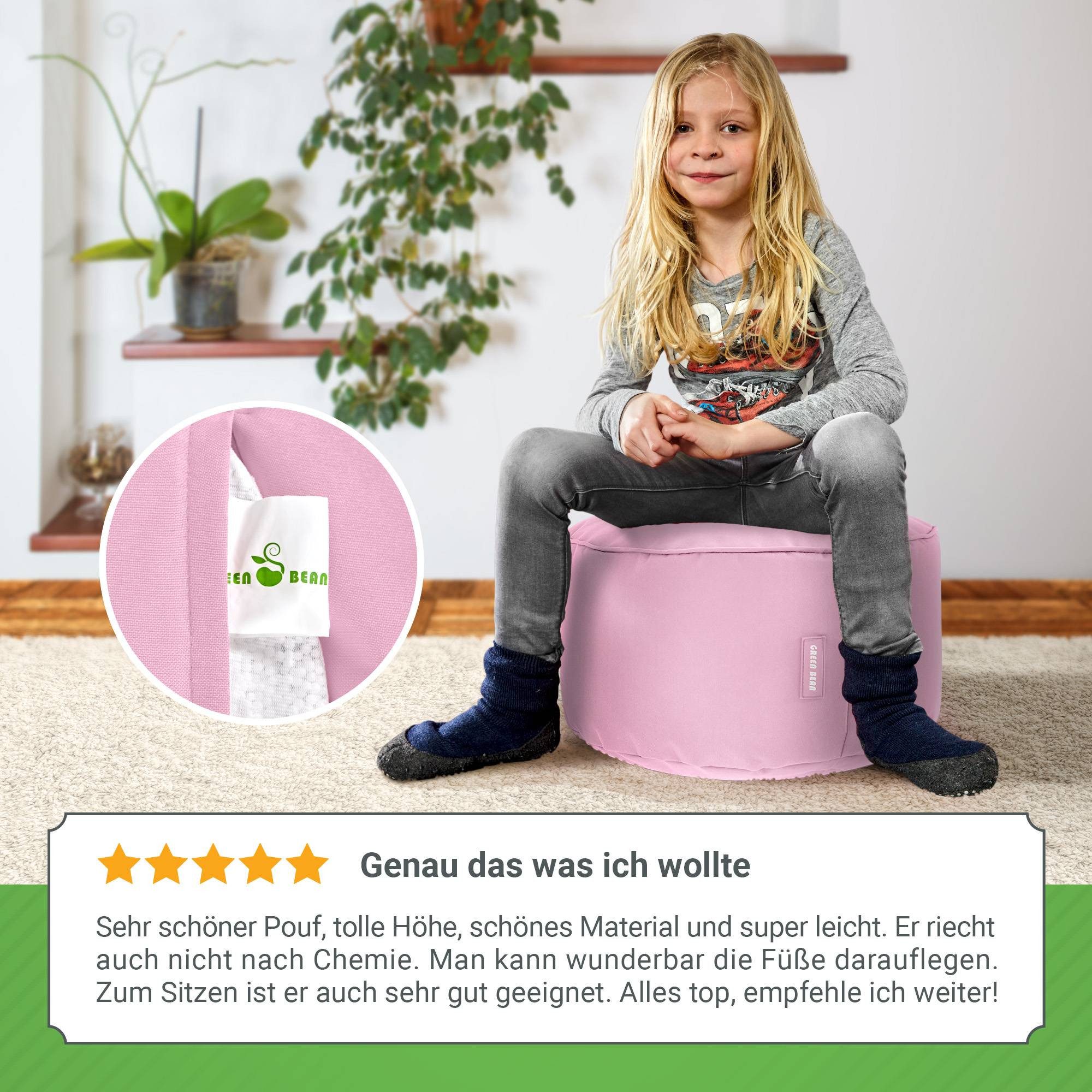 Green Bean Pouf Sitzsack-Hocker Pouf Stay 45x25cm (Sitzsack-Hocker 45x25cm mit EPS-Perlen Füllung -, Fußhocker Fußkissen Sitz-Pouf für Sitzsäcke), die ideale Ergänzung zum Sitzsack