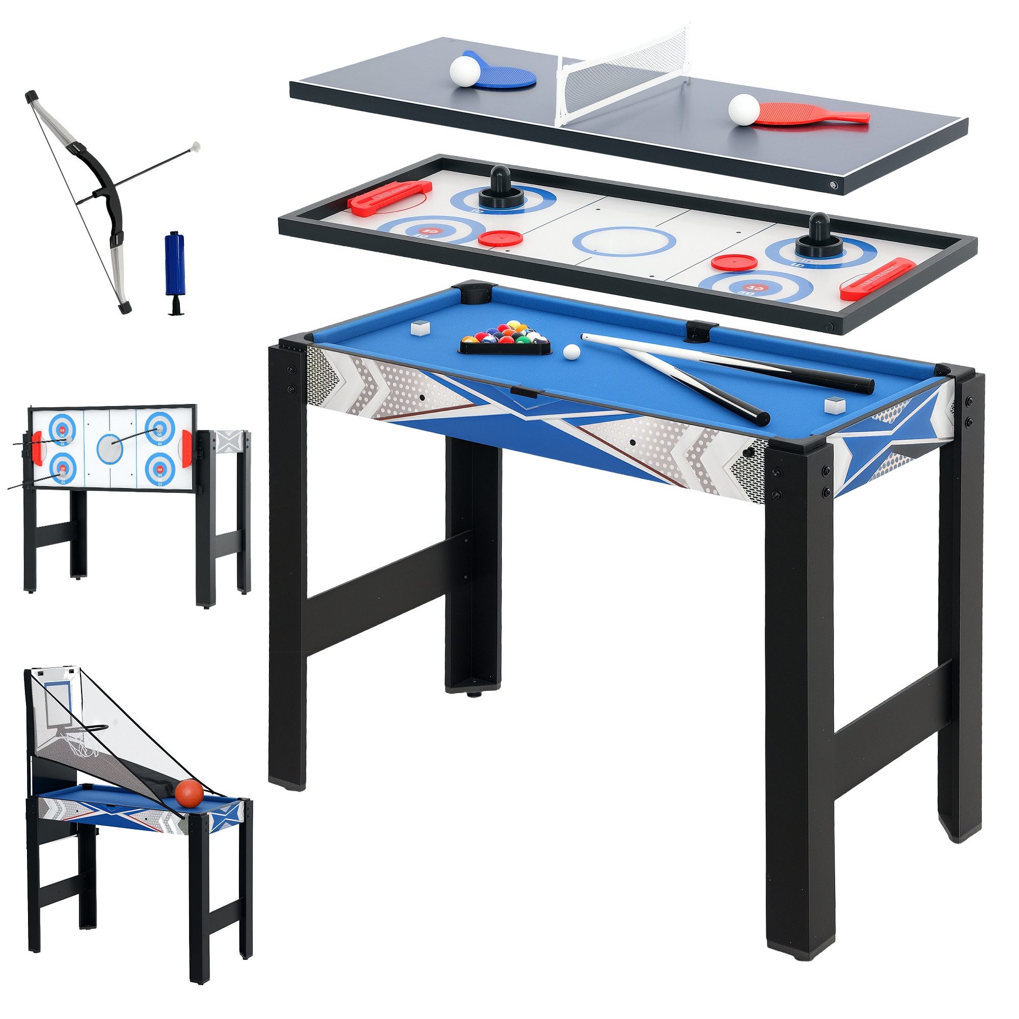 SPORTNOW Spieltisch Billard, Tischtennis, Hockey, Basketball, (5-in-1 Spieletisch, 1-tlg), mit Zubehör 91 x 45,5 x 76 cm