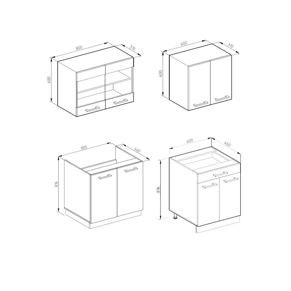 Vicco Küchenzeile R-Line, Weiß Hochglanz/Anthrazit, Ohne Arbeitsplatten günstig online kaufen