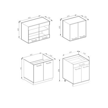 Livinity® Küchenzeile R-Line, Beton/Weiß, 140 cm, AP Eiche