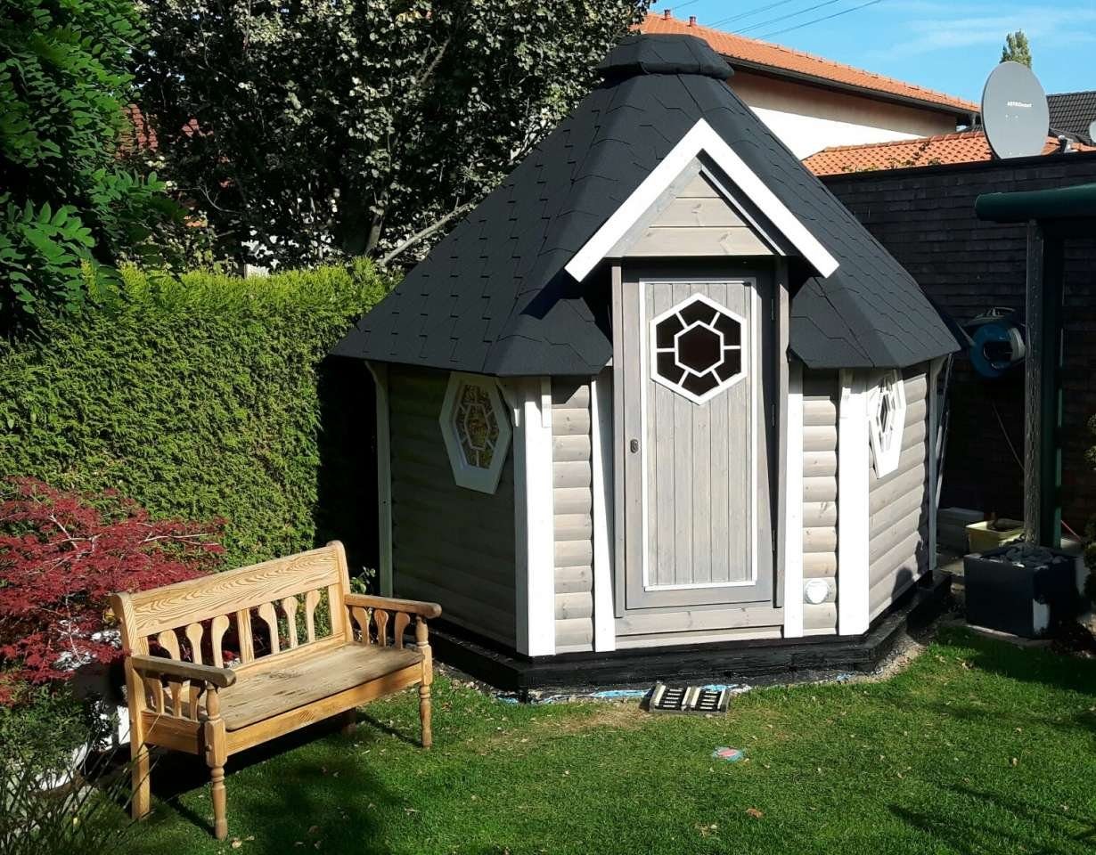 Finn Art Blockhaus Saunahaus Saunakota Elegance 7,0, BxTxH: 284 x 328 x 336 cm, Schindeln schwarz, ohne Ofen