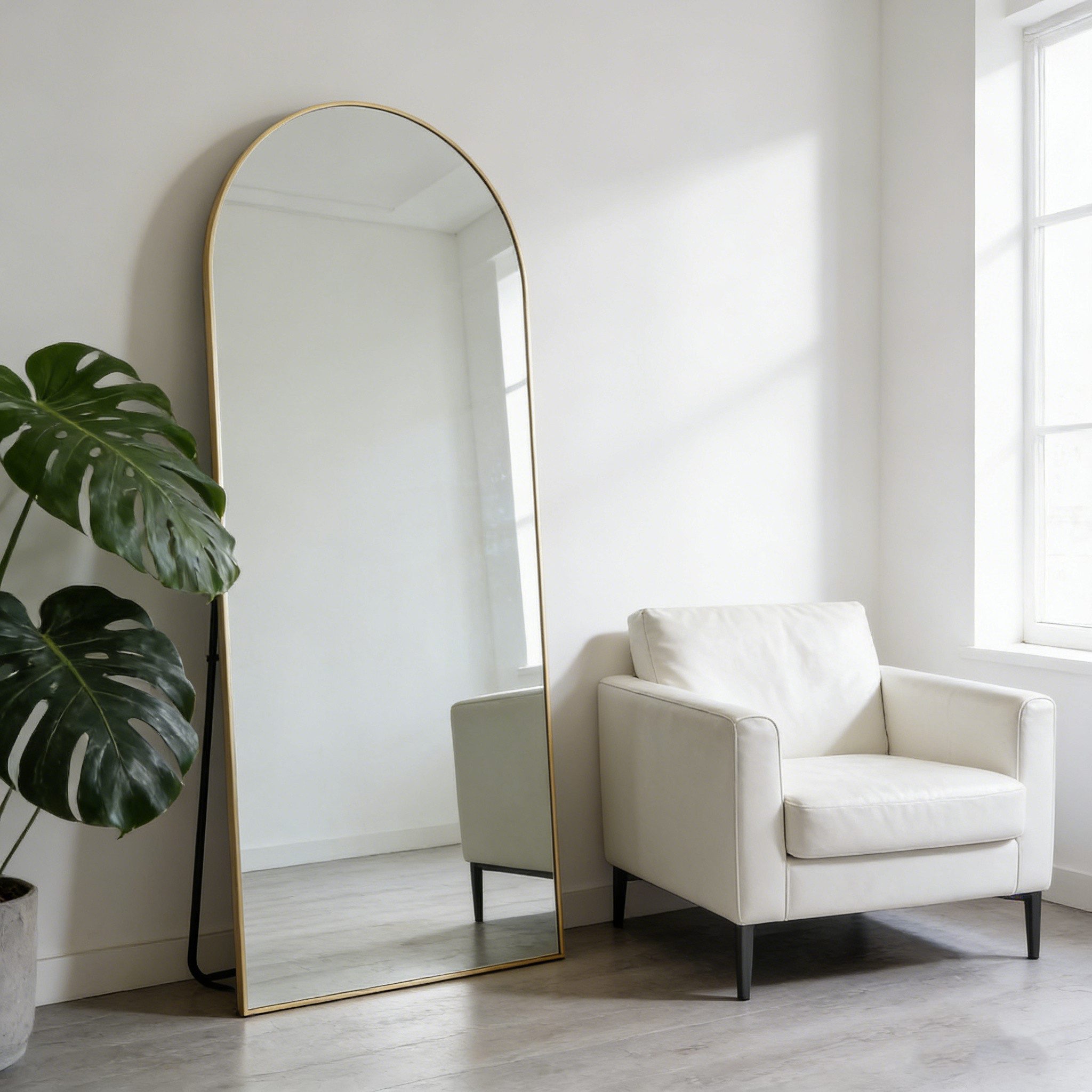 MC Star Standspiegel Gewölbter Ganzkörperspiegel moderne, freistehend, anlehnend (montiert, Aluminiumrahmen, einfache Heimdekoration für Garderobe, Wohnzimmer, Schlafzimmer)