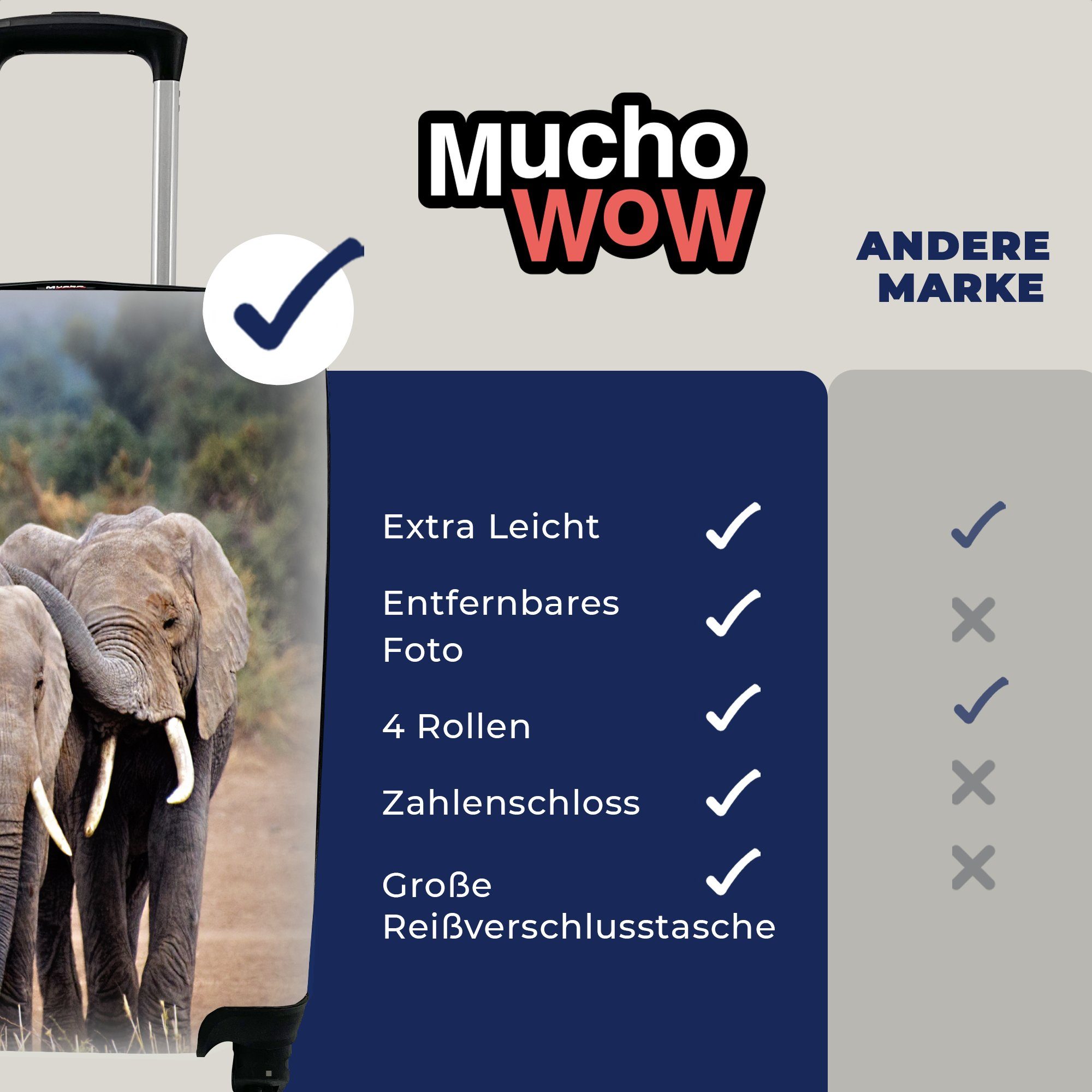 MuchoWow Handgepäckkoffer Natur, - Tiere Ferien, Elefant Trolley, Handgepäck Rollen, mit für Reisetasche - - Bäume Reisekoffer rollen, 4