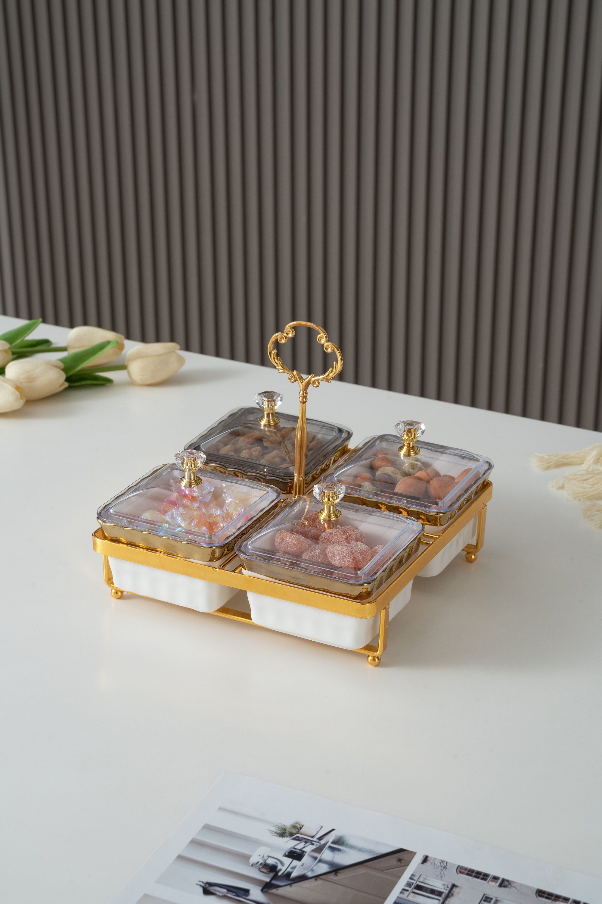 ZELLERFELD Snackschale Schalenset 4/6 Fächer mit Deckel und Ständer Knabberschale aus Glas, (4-tlg)