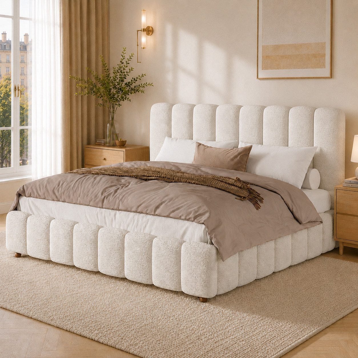 Flieks Polsterbett, Doppelbett Designerbett 180x200cm mit Polster-Kopfteil und Lattenrost