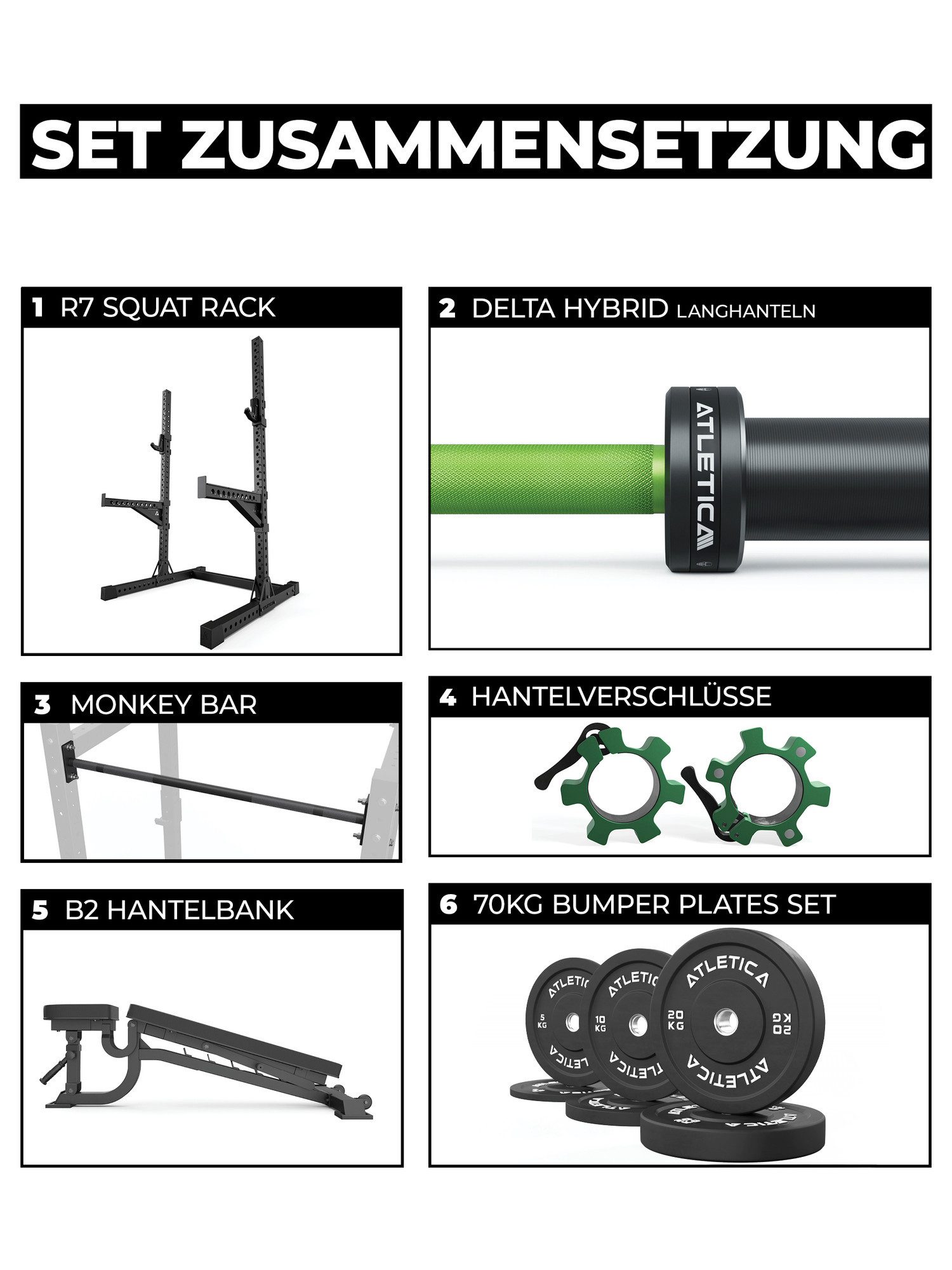 ATLETICA Power Rack R7 Squat Rack, Storm Set, 203cm