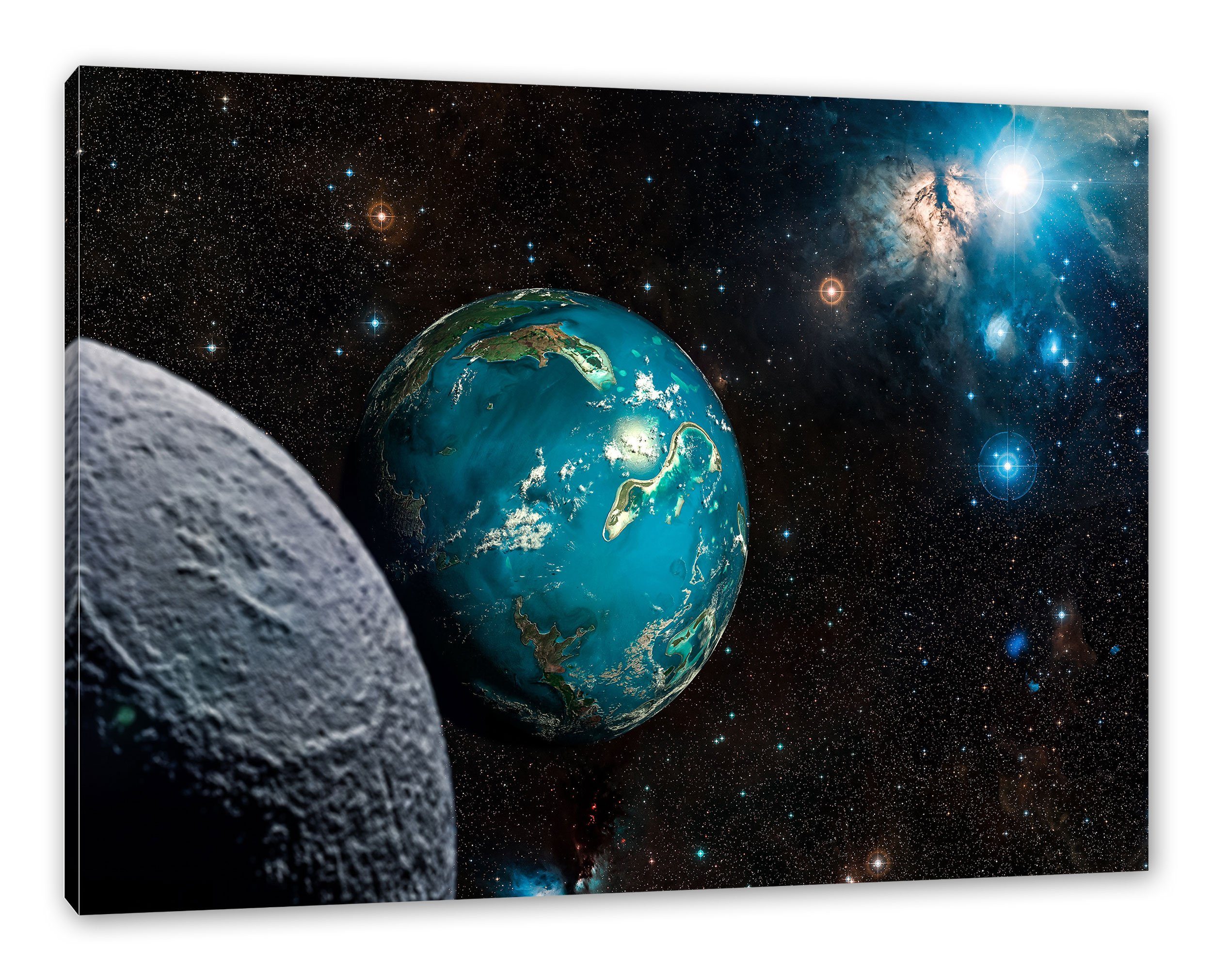Pixxprint Leinwandbild Planet Erde im Kosmos, Planet Erde im Kosmos (1 St), Leinwandbild fertig bespannt, inkl. Zackenaufhänger