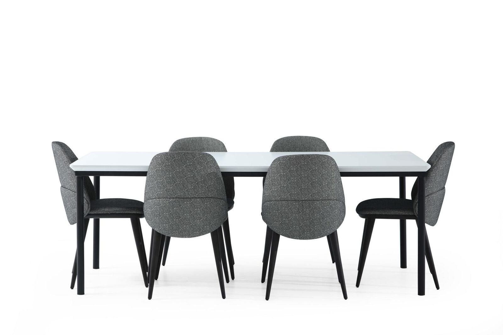 JVmoebel Esszimmer-Set Esszimmer Gruppe Esstisch Stühle Tisch Holz Set 7tlg Grau Modern Set, (7-St., 1x Esstisch + 6x Stühle), Made in Europa
