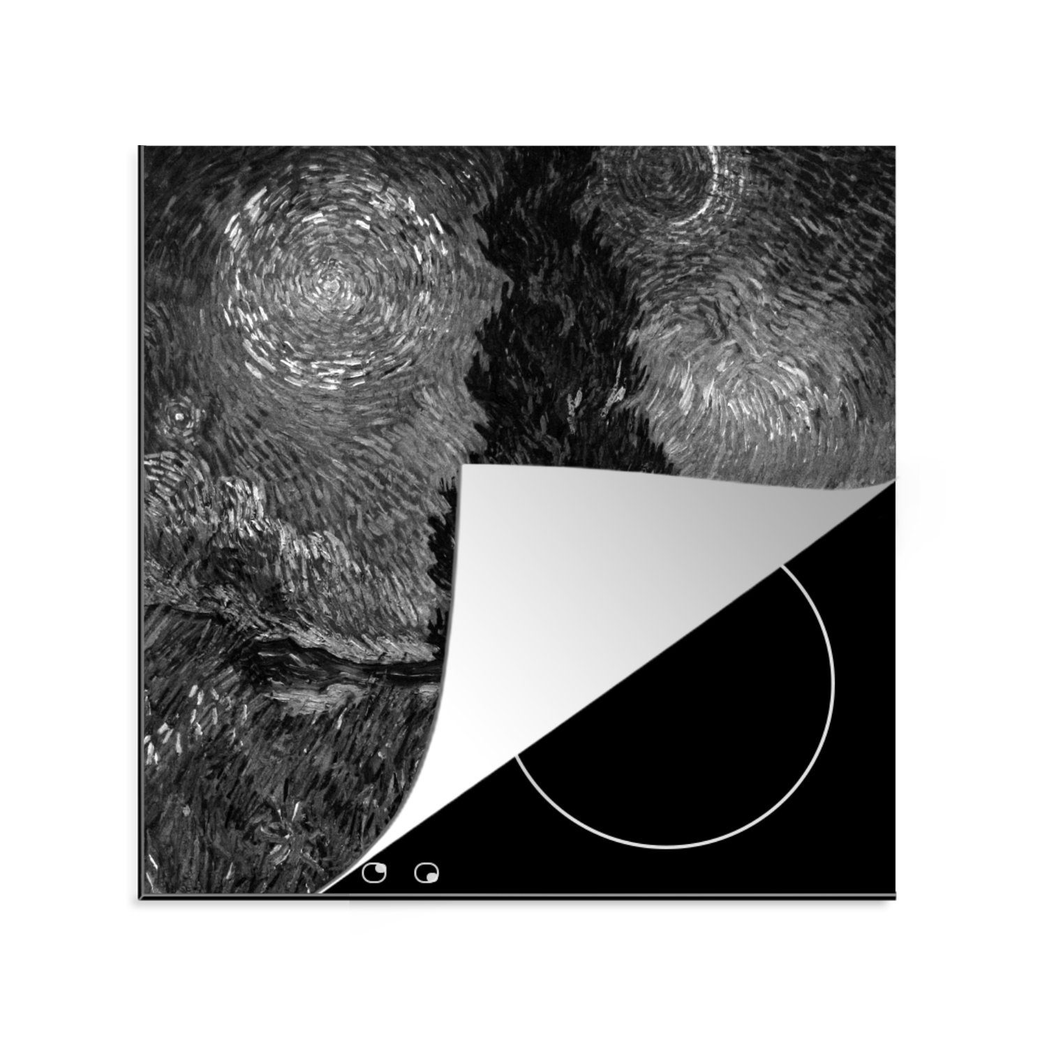 MuchoWow Herdblende-/Abdeckplatte Straße mit Zypresse und Stern - Vincent van Gogh, Vinyl, (1 tlg), 78x78 cm, Ceranfeldabdeckung, Arbeitsplatte für küche
