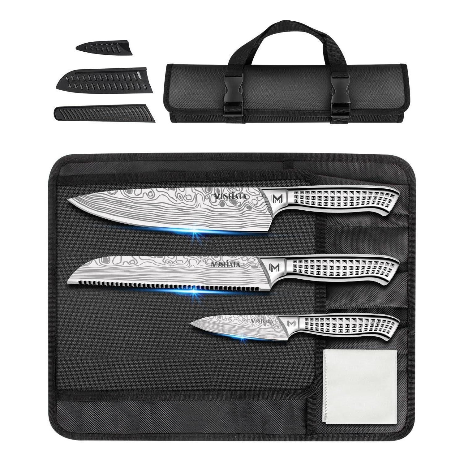 LuxusKollektion Messer-Set Küchenmesser Set 3-tlg Edelstahl Profi mit Tasche