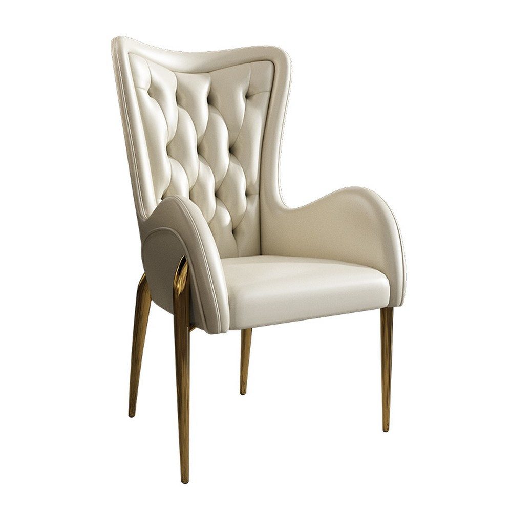 JVmoebel Esszimmerstuhl Chesterfield Sitzgarnitur in Weiß aus Leder und Edelstahl, Made in Europa