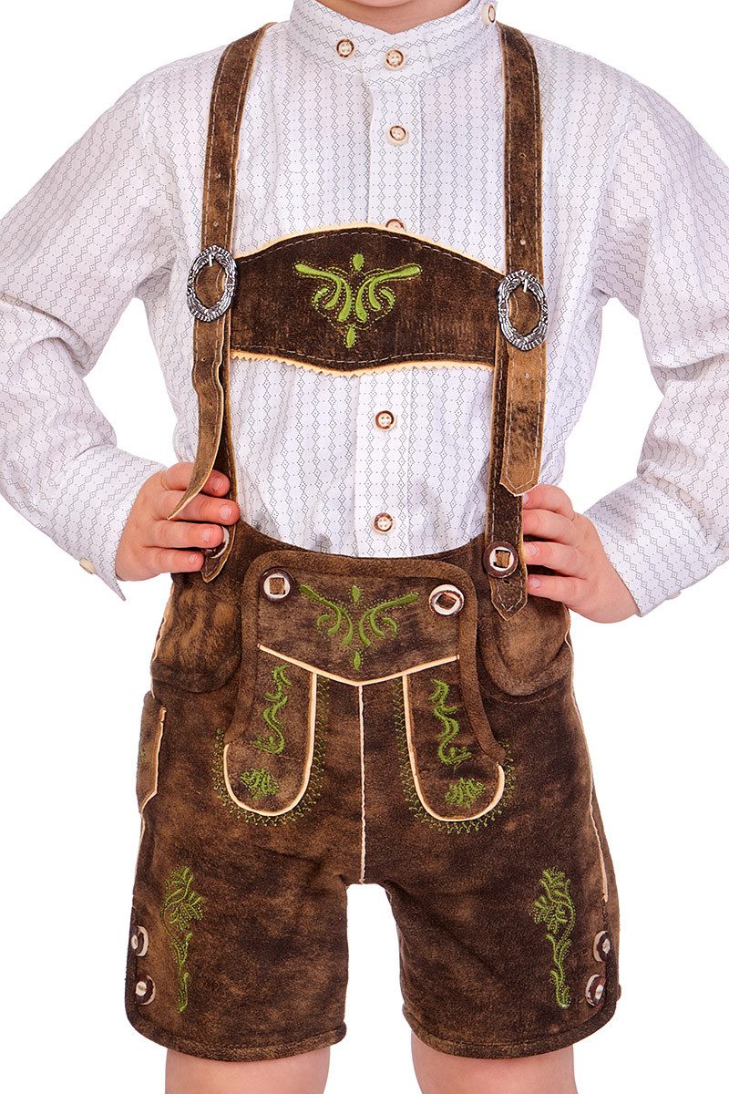 Isar-Trachten Lederhose Lederhose Kinder - MATHEO - braun/grün
