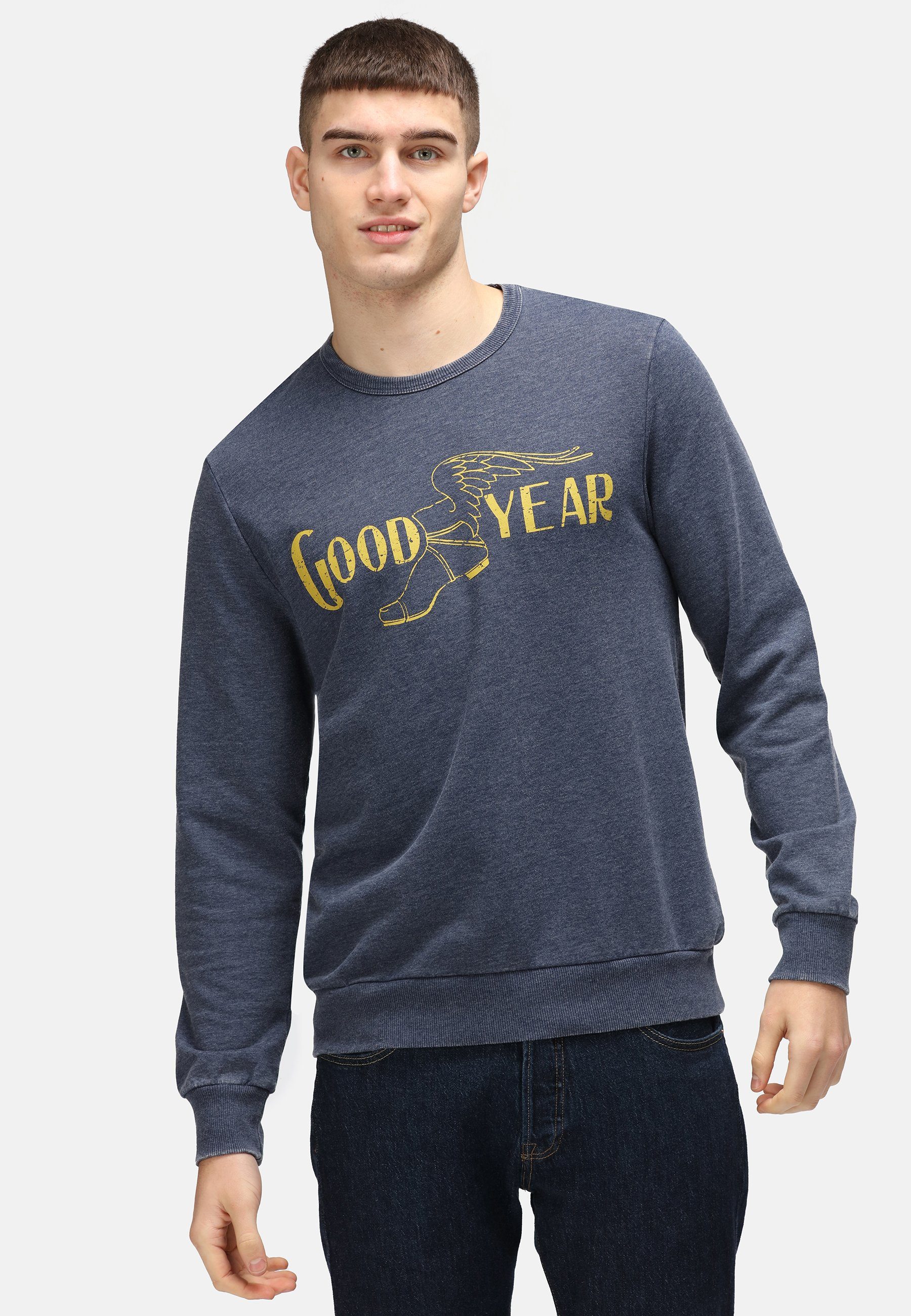 Recovered Sweatshirt Goodyear Vintage Mono Colour Logo Blue GOTS zertifizierte Bio-Baumwolle