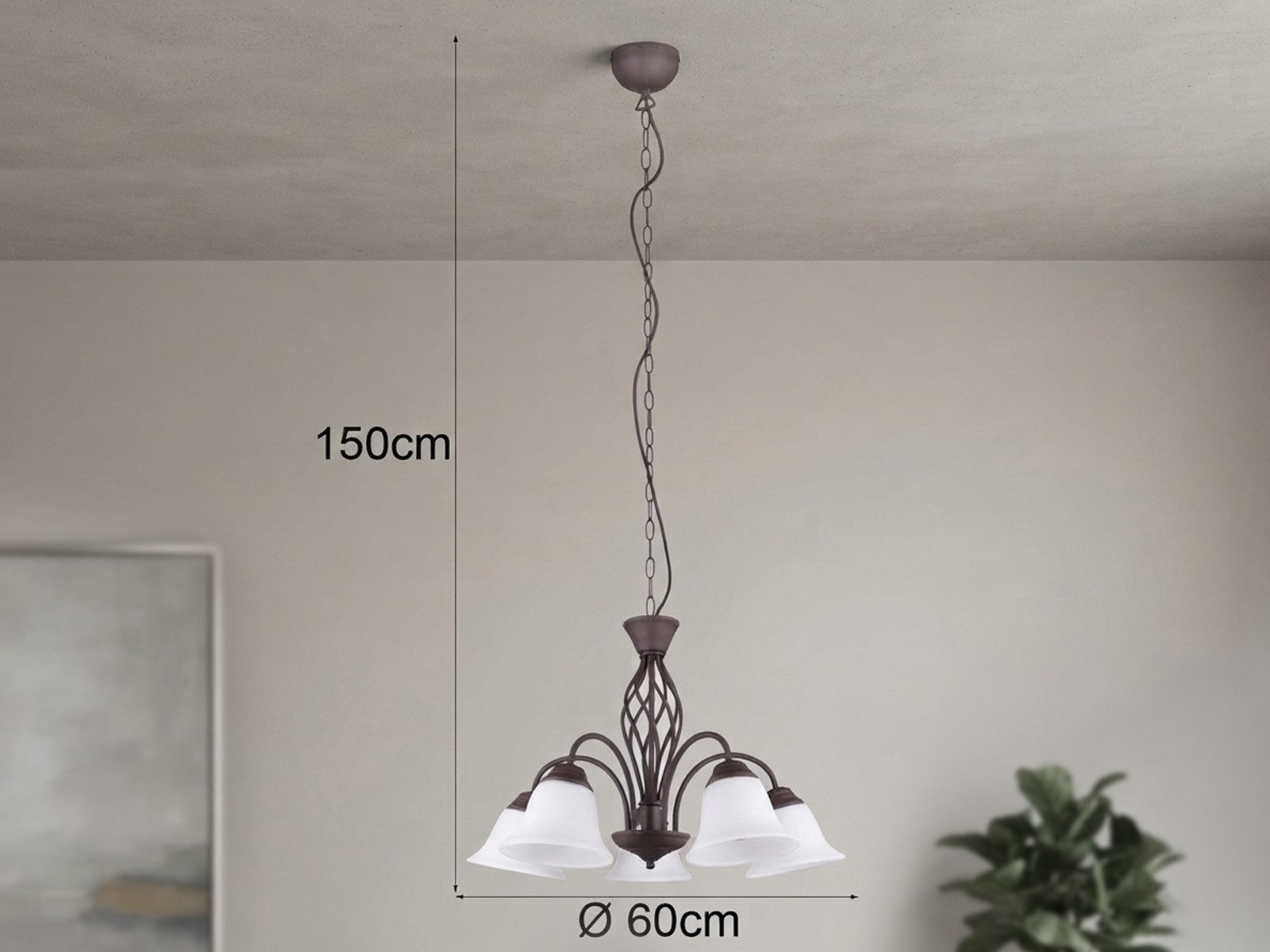 TRIO Leuchten LED Pendelleuchte 5-flammig Ø 60cm inkl. E14 LEDs, LED wechselbar, Warmweiß, große Landhausstil Esstisch-Lampe, Esszimmerlampe hängend – Bild 3 von 5