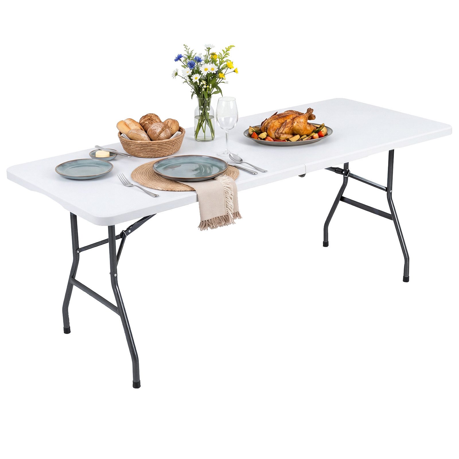 COSTWAY Campingtisch, Klappbar Picknicktisch mit Metallbeinen & Tragegriff