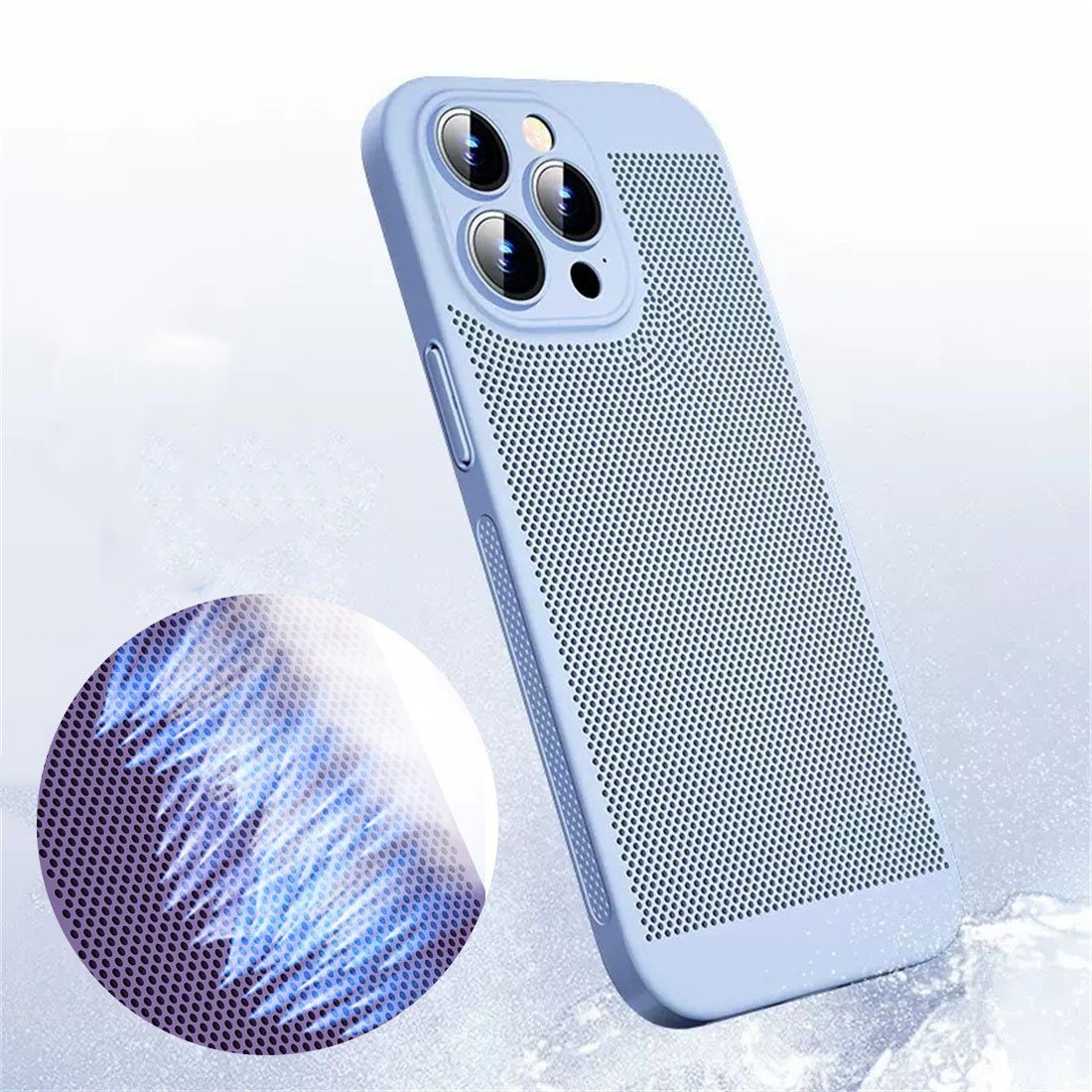 DÖRÖY Handytasche Hülle für iPhone Schutzhülle Atmungsaktive 14Pro, Wärmeschutzhülle, blau
