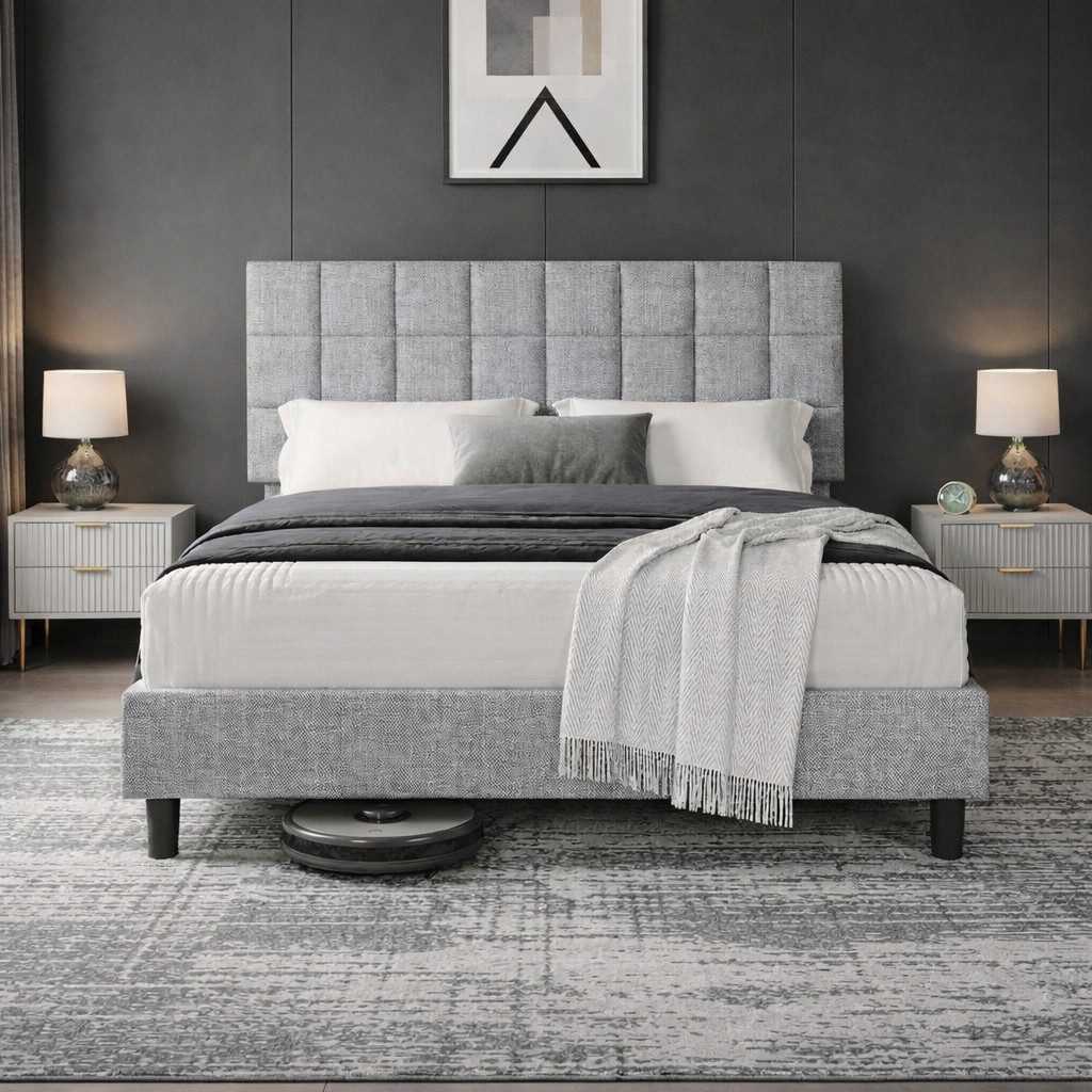 Furnify Polsterbett NORDVIK 140 x 200 cm Bettgestell, Modernes Bett mit Matratze, mit Lattenrost und verstellbarem Kopfteil