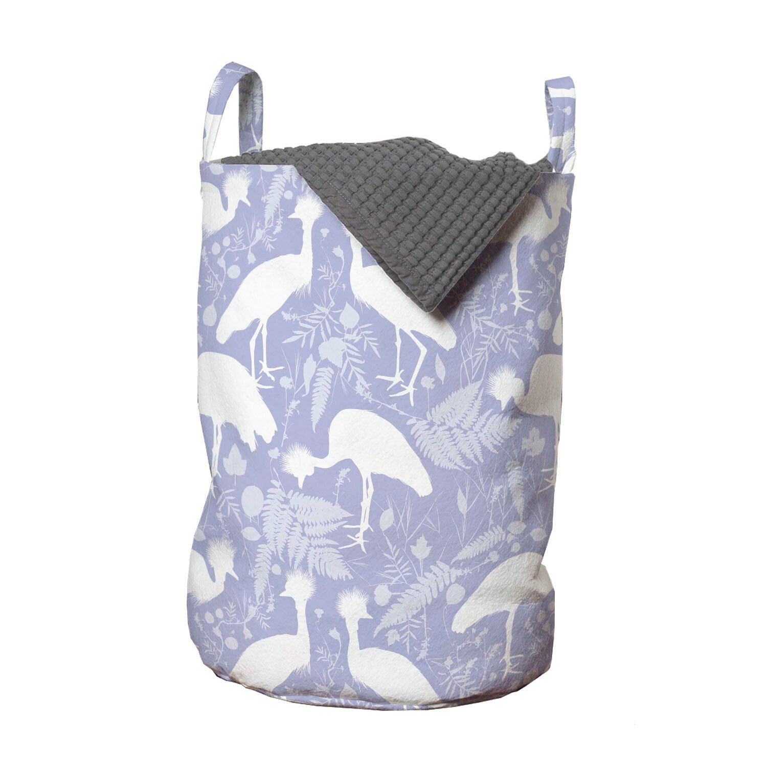 Abakuhaus Wäschesäckchen Wäschekorb mit Griffen für Kordelzugverschluss Safari Crowned Weiß Cranes Waschsalons