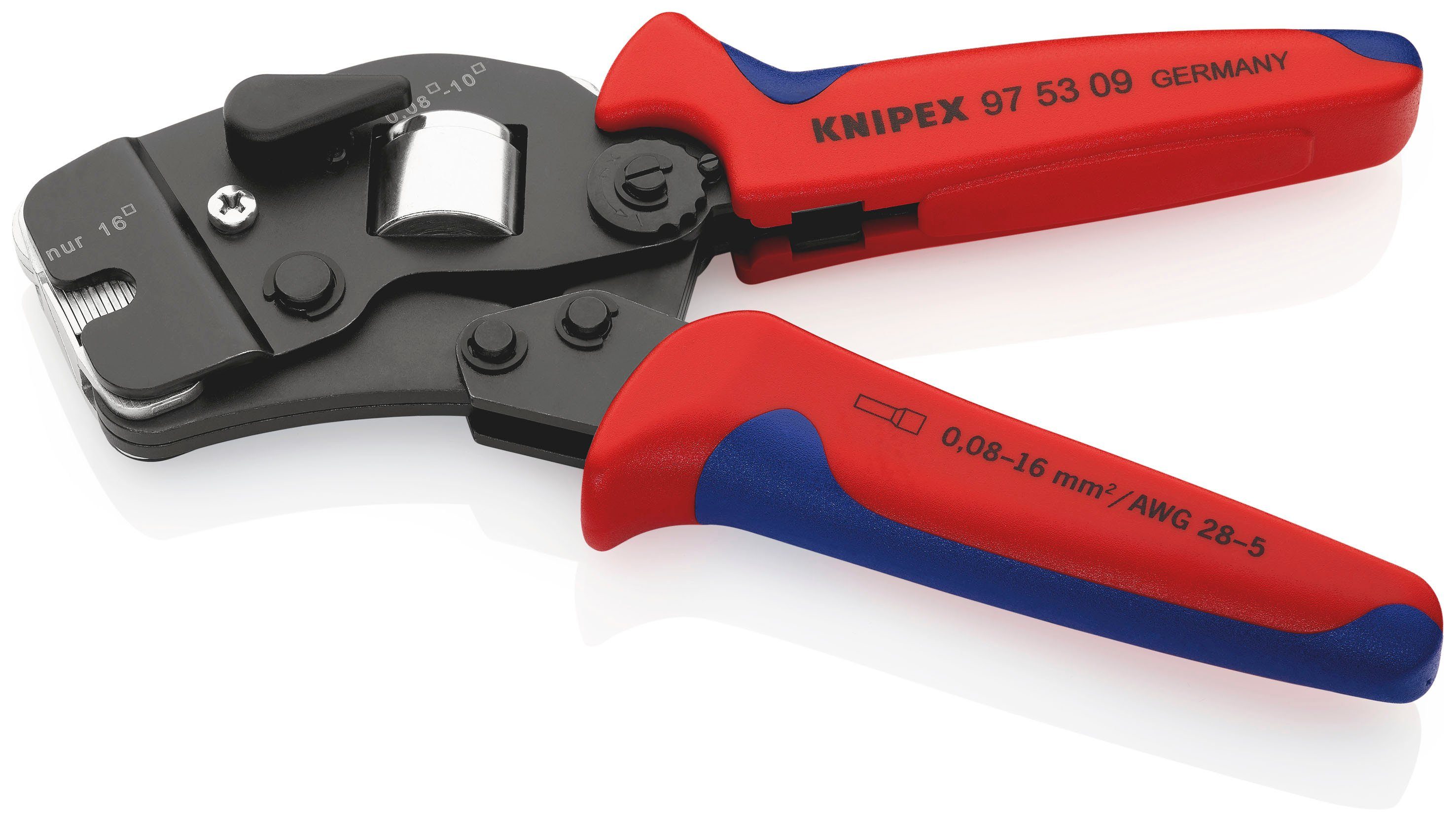 Knipex Crimpzange 97 53 09 für Aderendhülsen mit Fronteinführung, 1-tlg., selbsteinstellend, brüniert, mit Mehrkomponenten-Hüllen 190 mm