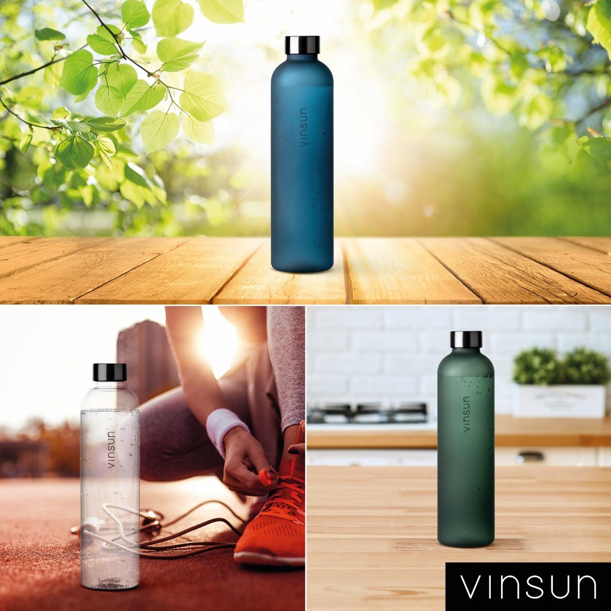 1L Dunkelgrün auslaufsicher frei, Trinkflasche - Kohlensäure Geschmacksneutral, geeignet, Wasserflasche, und bruchsicher, BPA Geruchs- - Trinkflasche auslaufsicher Vinsun