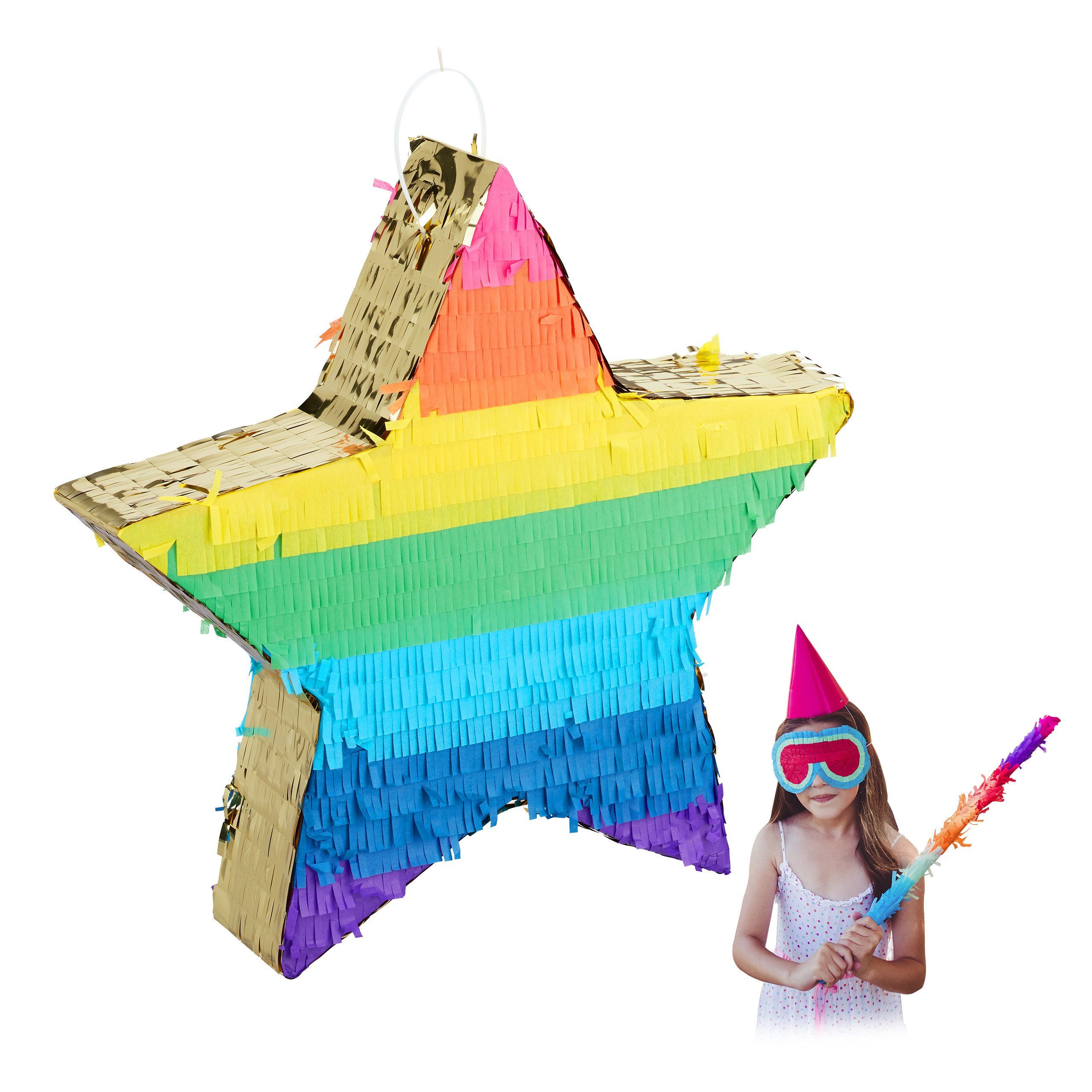 relaxdays Papierdekoration 2 x Pinata Stern bunt-gold