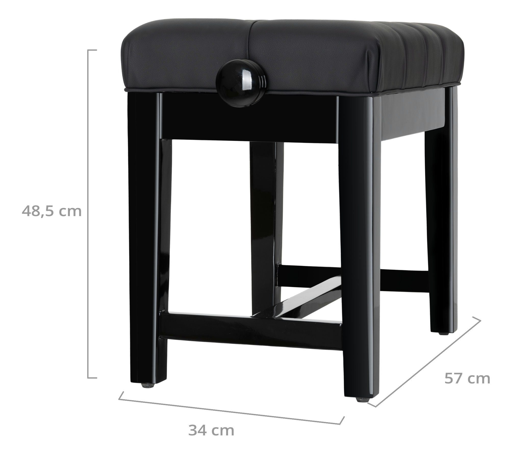 Classic Cantabile Klavierbank Pianobank Modell X - Höhenverstellbar von 48,5 - 56 cm (Hochwertiger Klavierhocker, 1-St., Sitzfläche im Chesterfield-Stil: 57 x 34 cm), 4-fache Kreuz-Mechanik